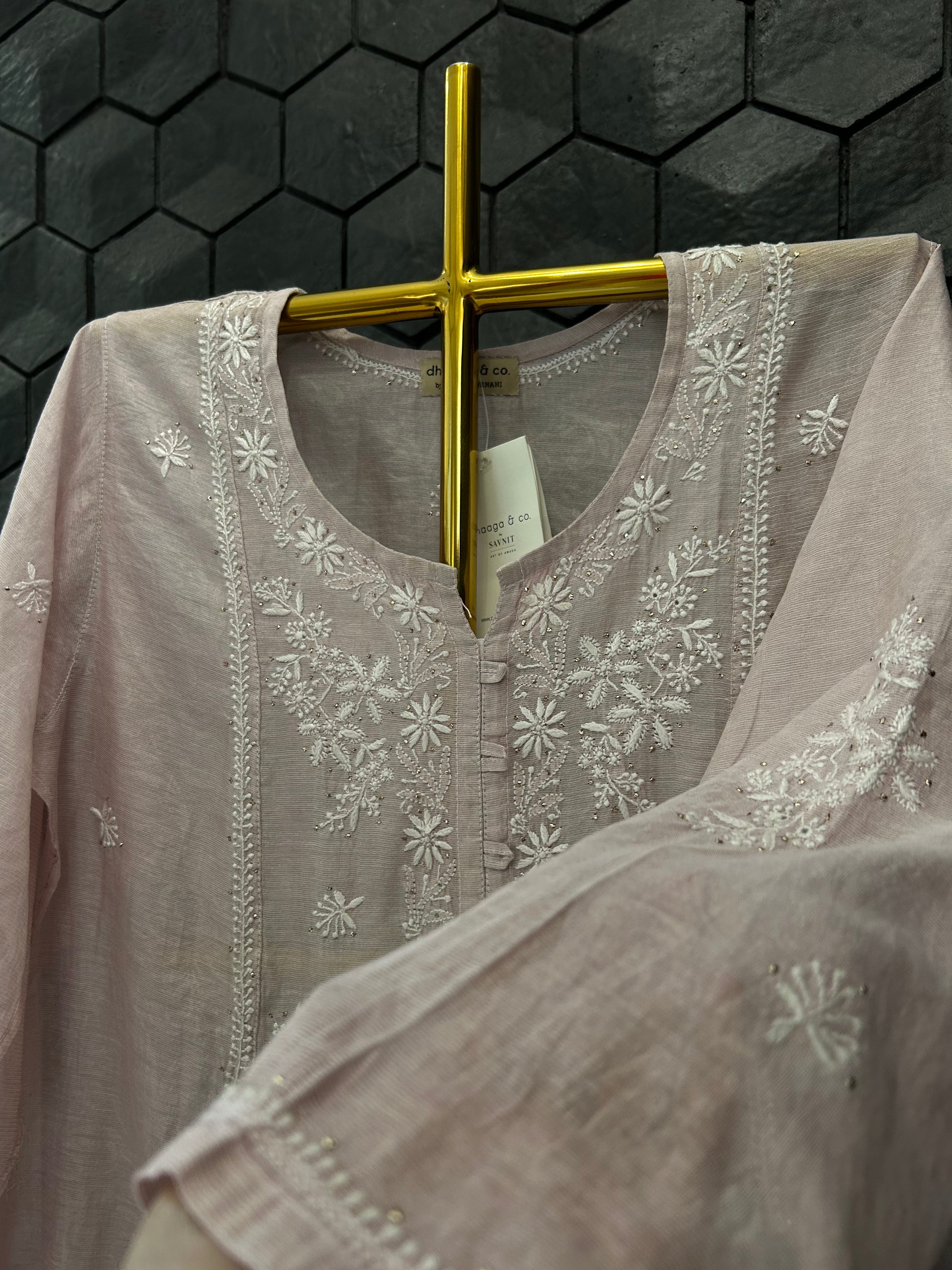 Pink Tissue Chikankari And Mukaish Dress