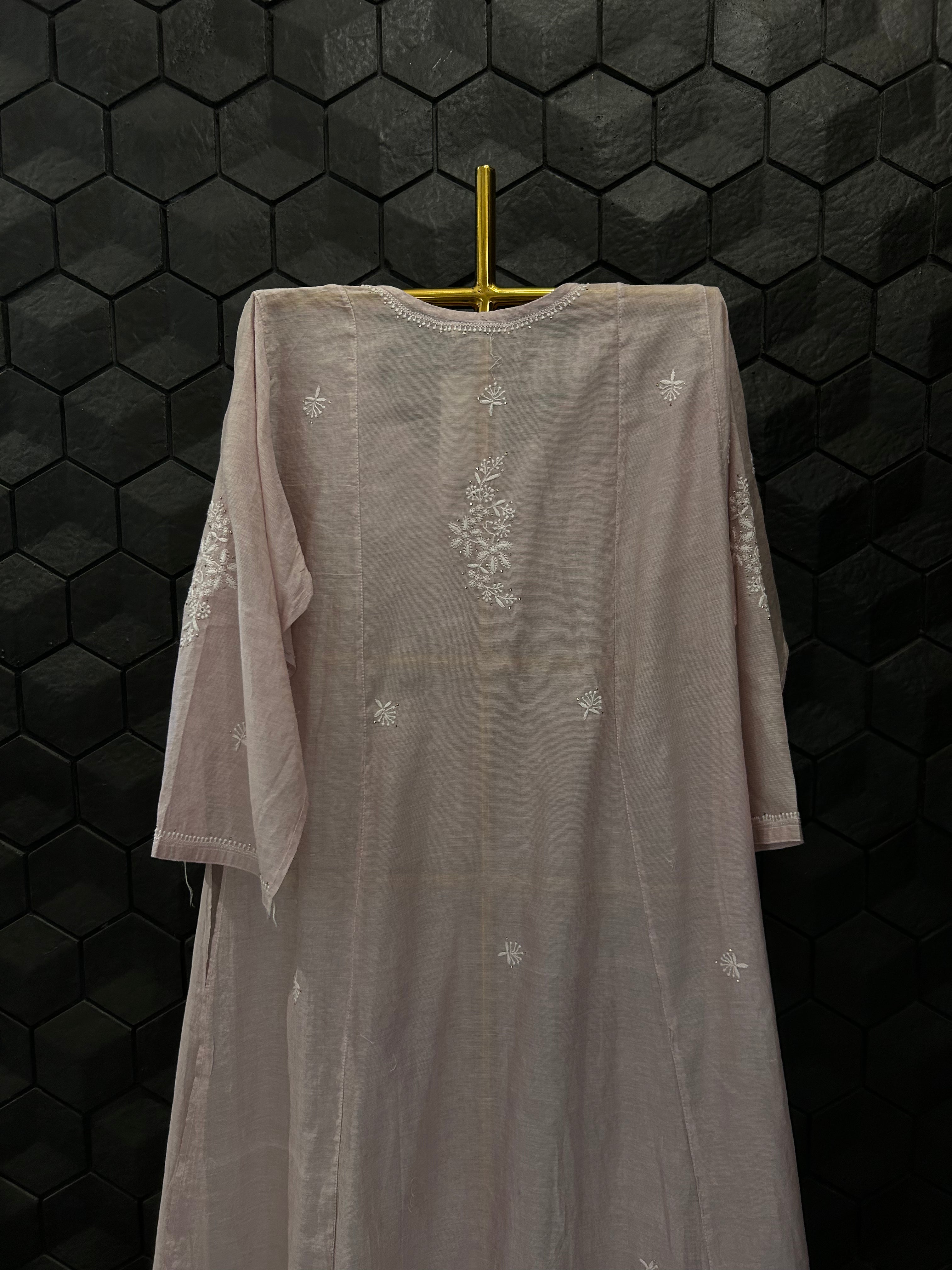 Pink Tissue Chikankari And Mukaish Dress