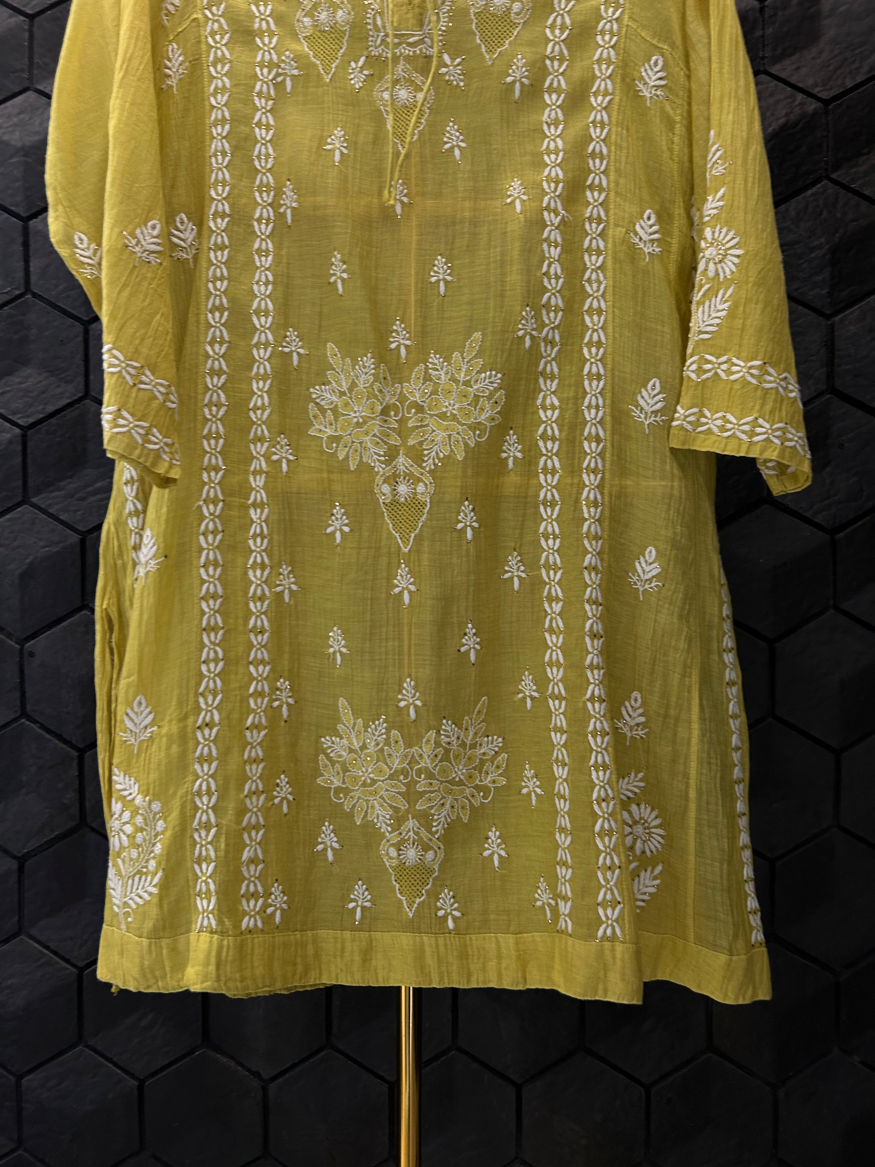 Lime green Mul Chanderi Chikankari Mukaish Co-ord sets