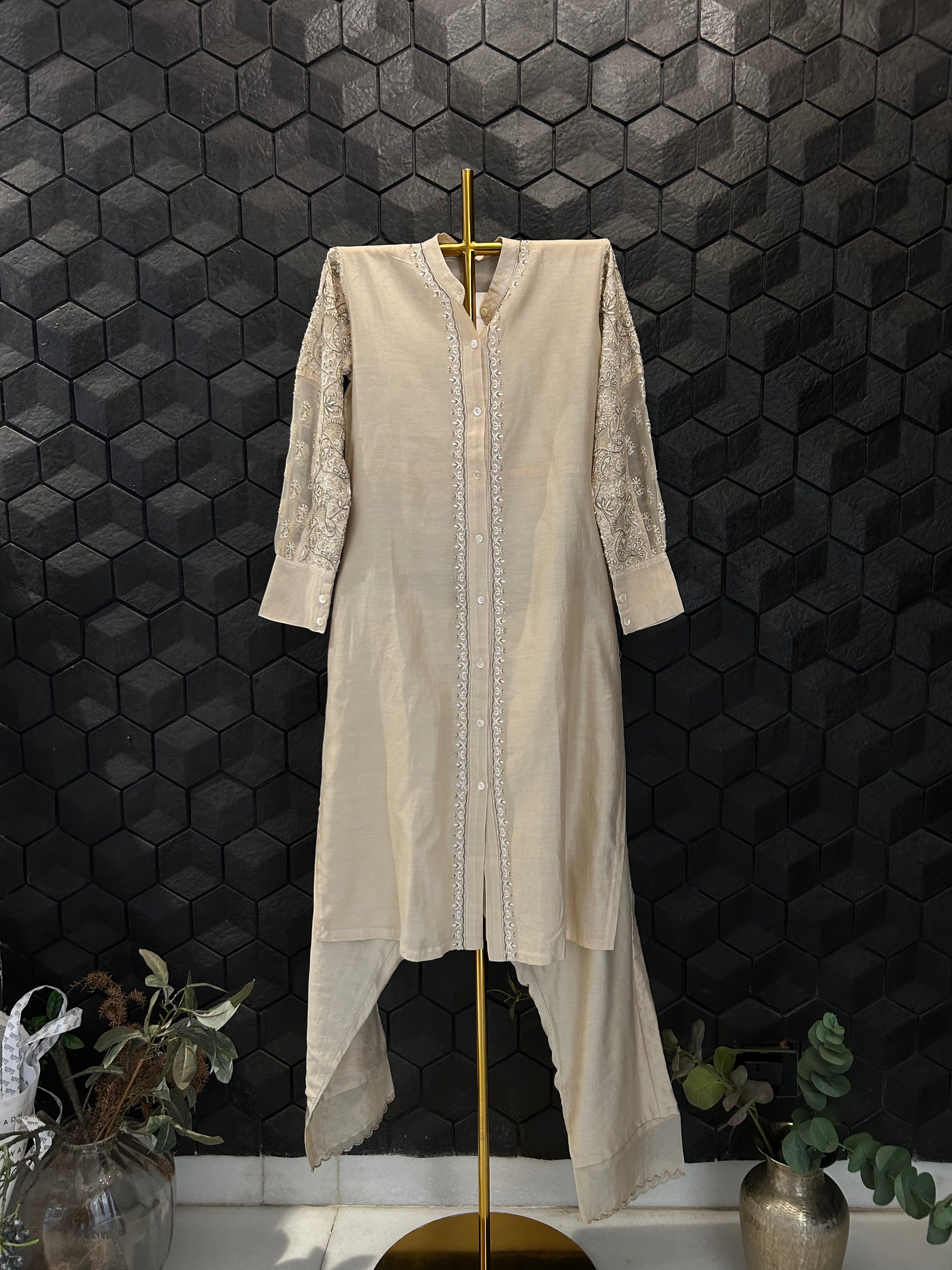 Beige Organza Patch KurtaStyle Shirt