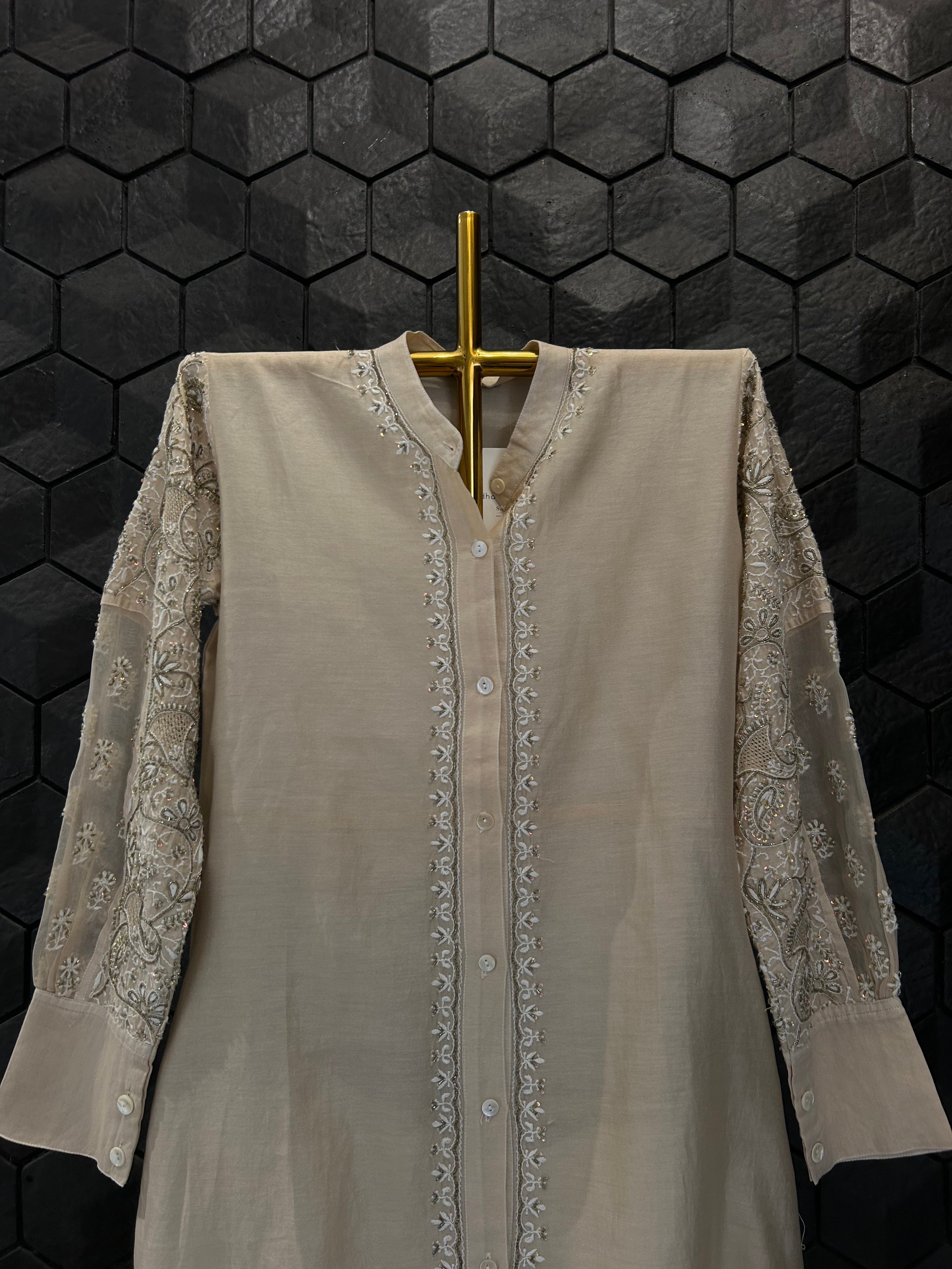 Beige Organza Patch KurtaStyle Shirt
