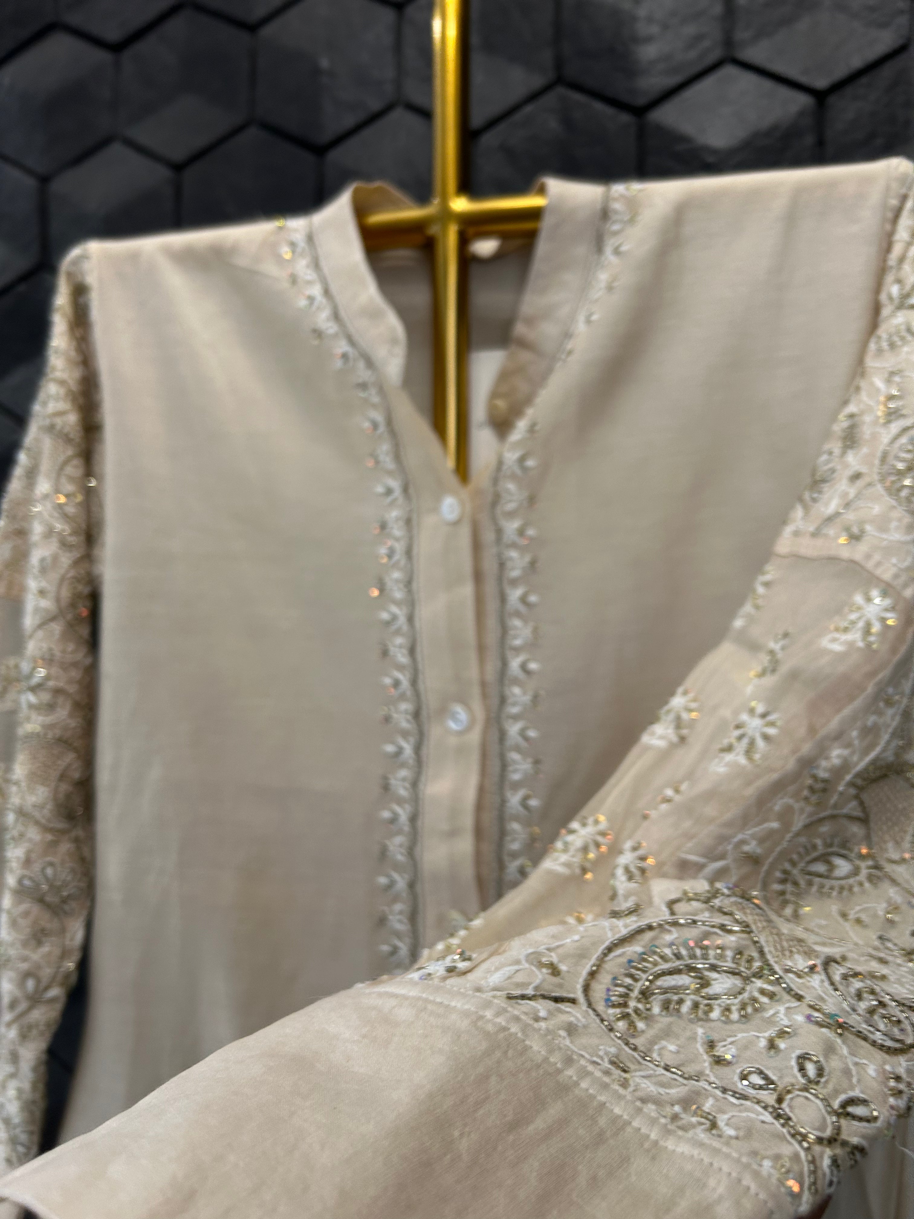 Beige Organza Patch KurtaStyle Shirt