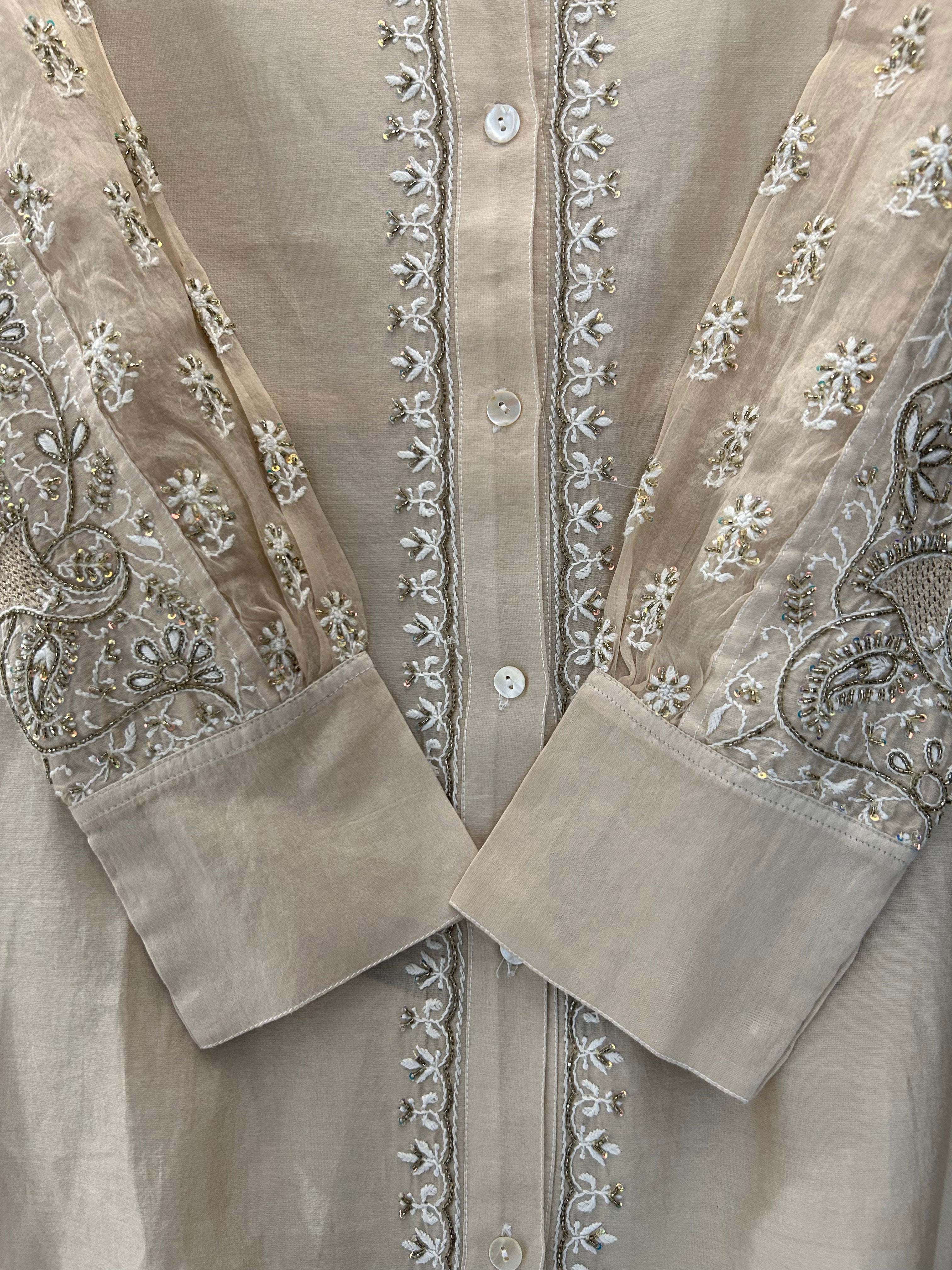 Beige Organza Patch KurtaStyle Shirt