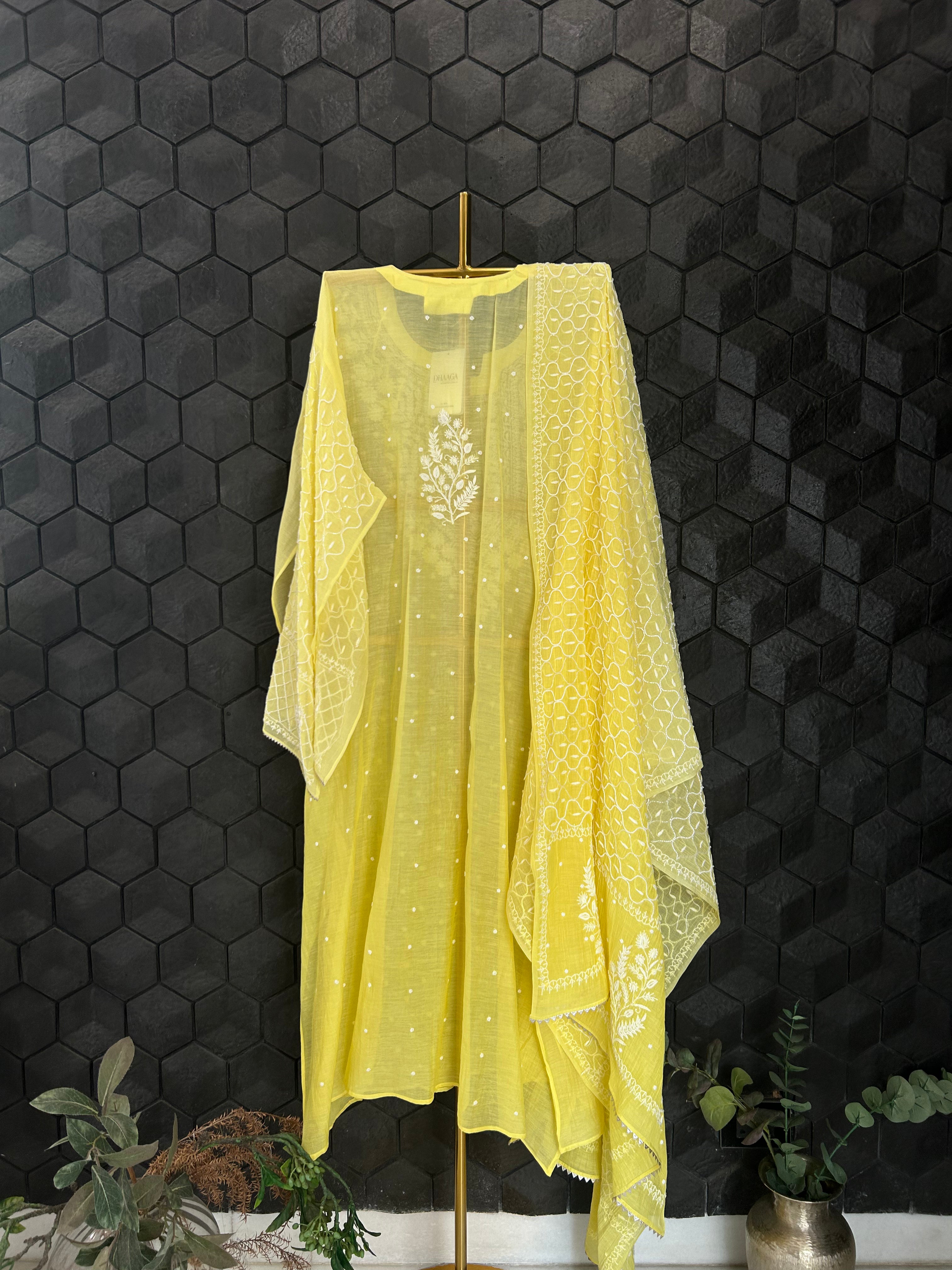 Green Mul Chanderi Chikankari kurta Set
