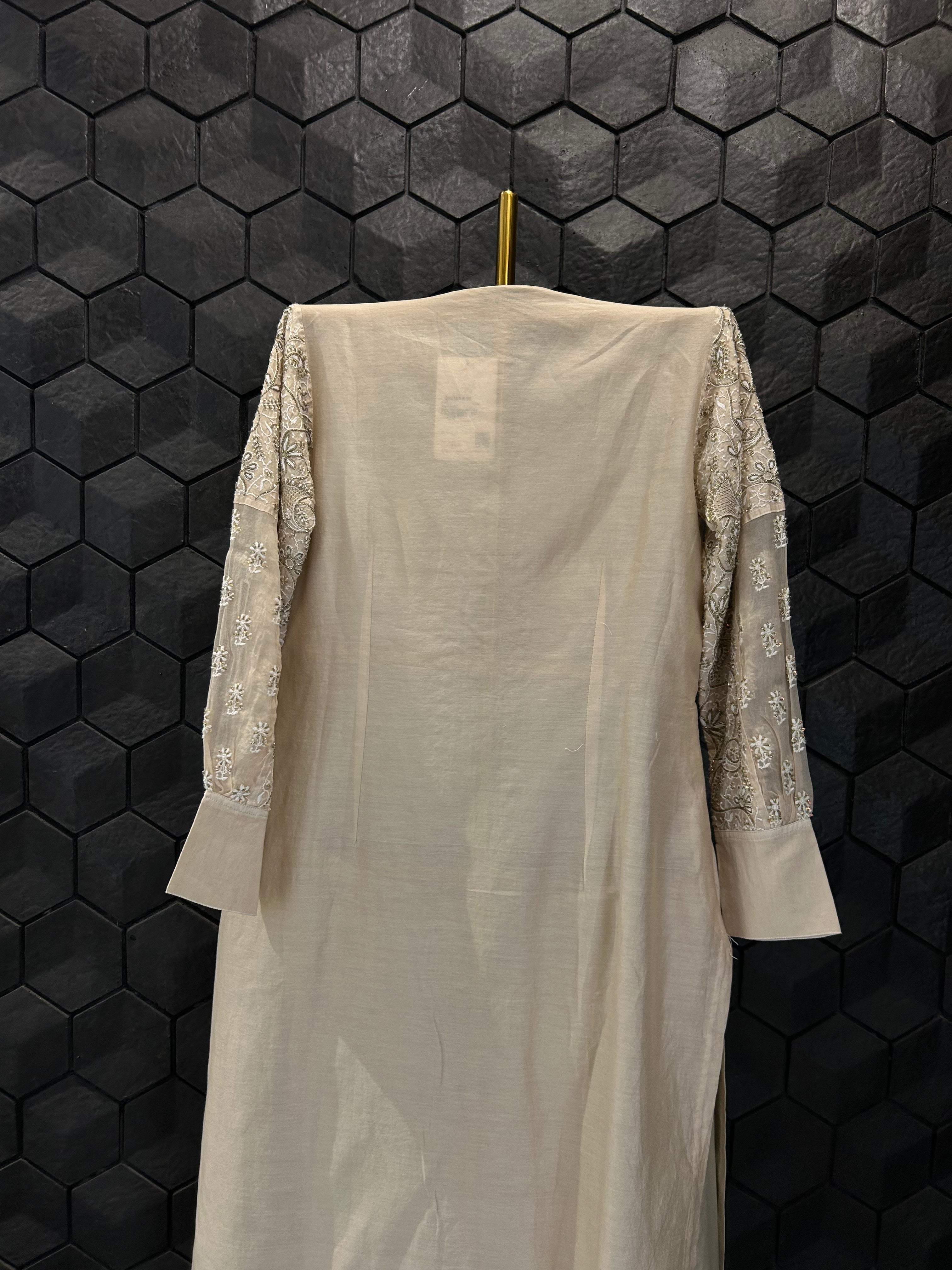 Beige Organza Patch KurtaStyle Shirt