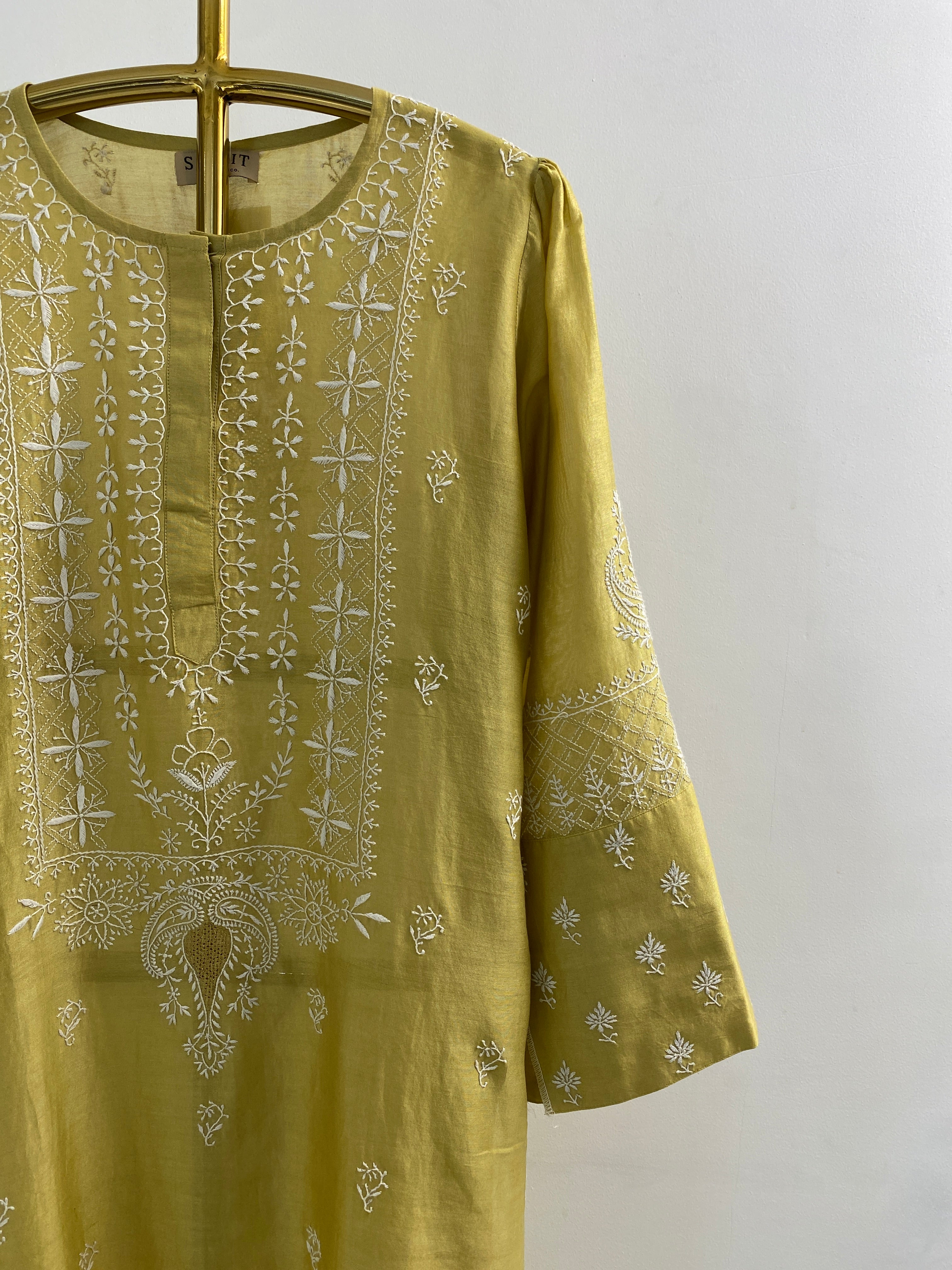 Mehendi green chanderi kurta set