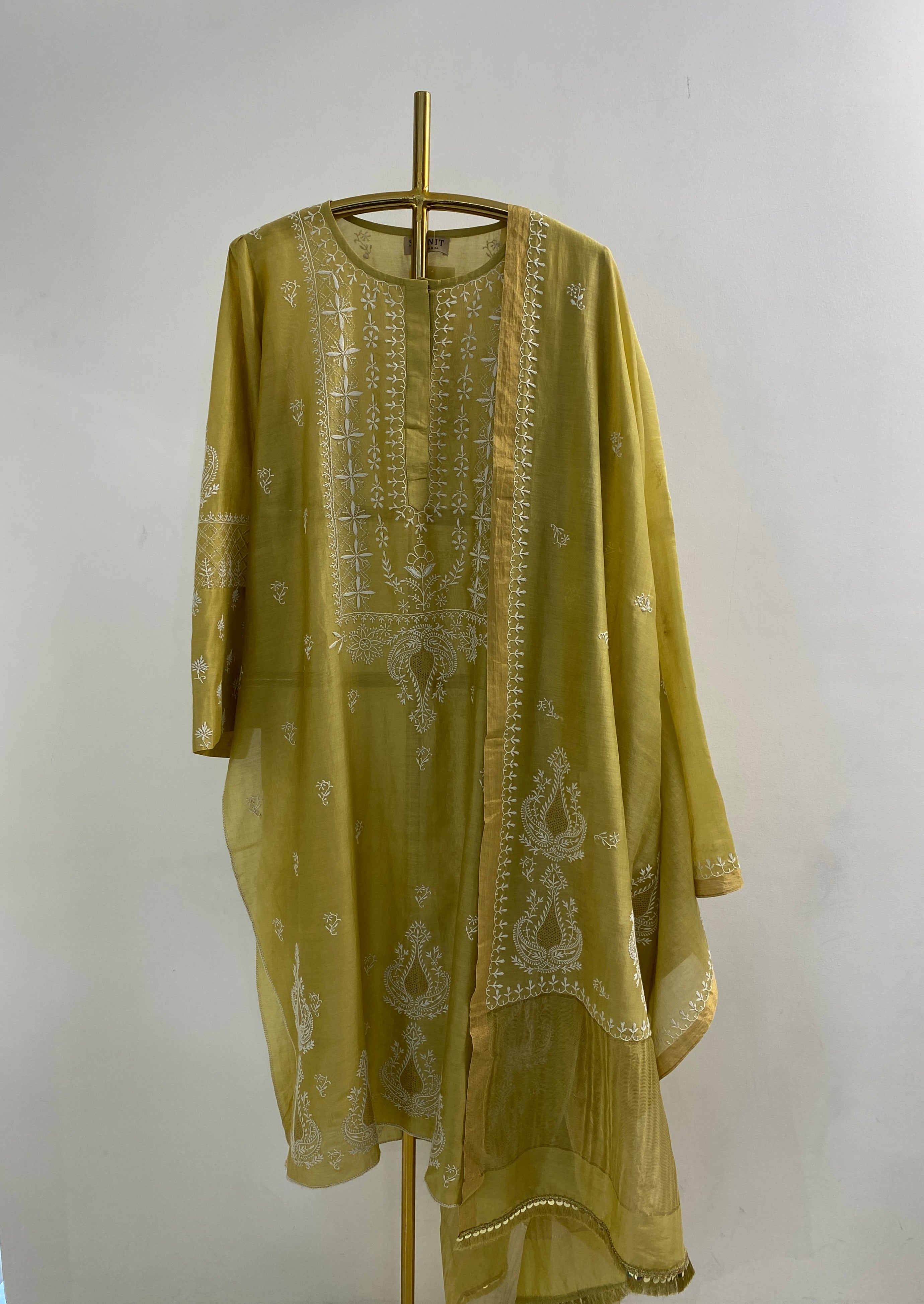 Mehendi green chanderi kurta set