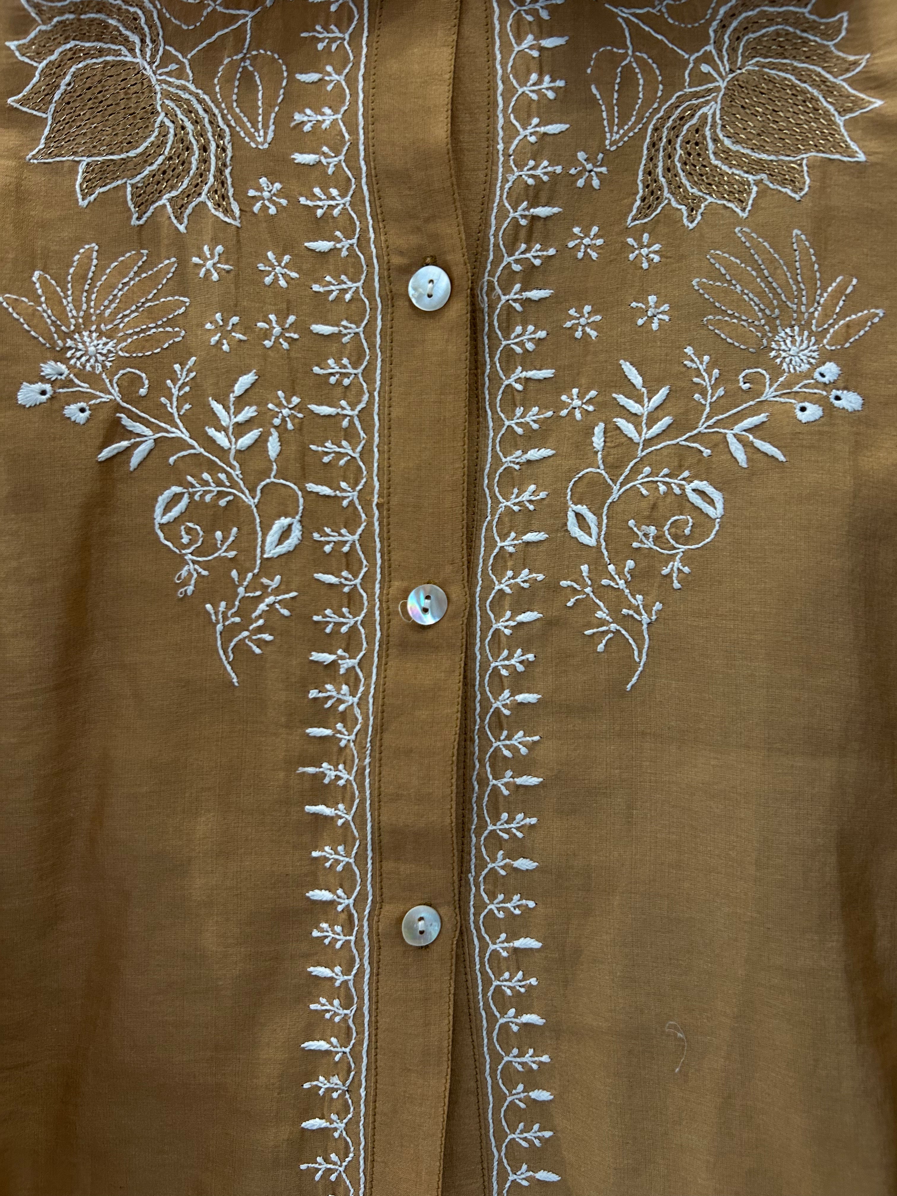 Brown Chanderi Chikankari Shirt