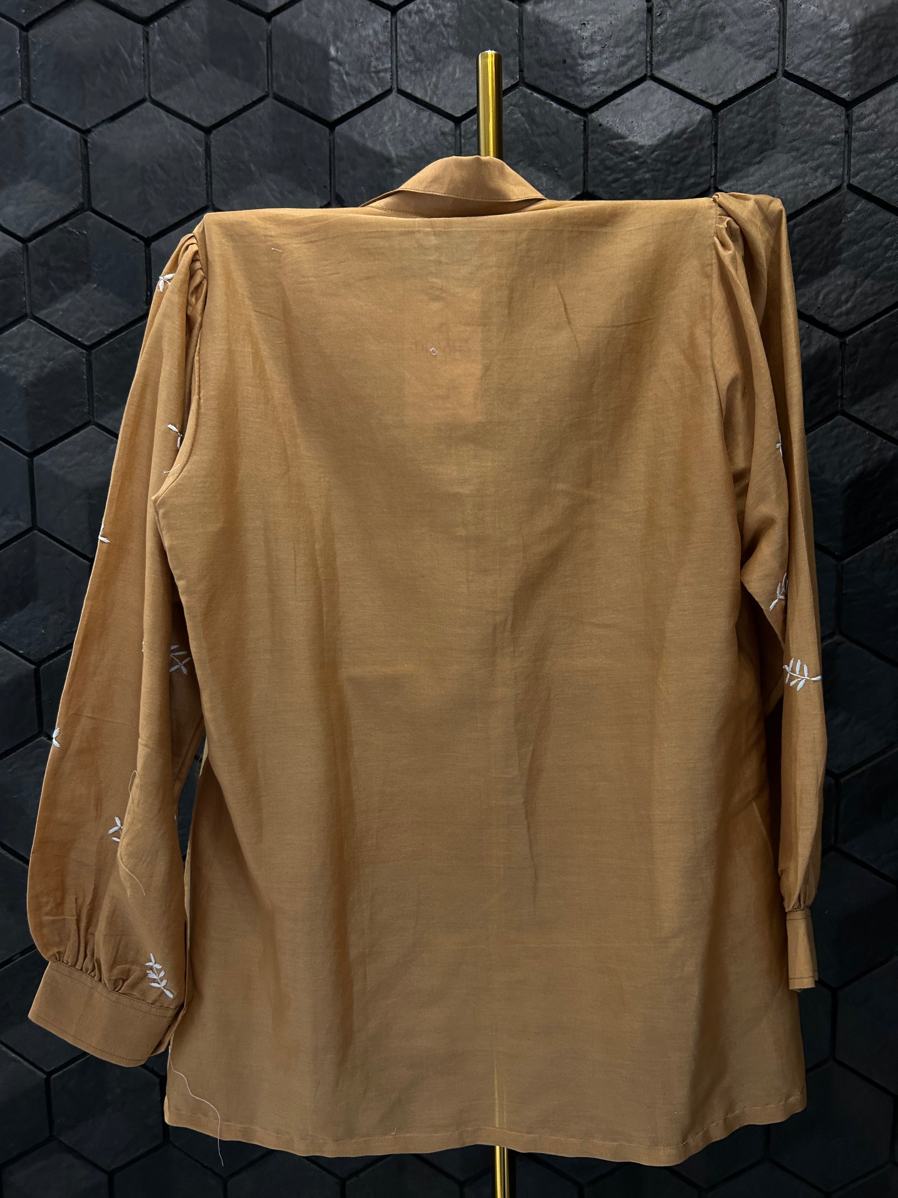 Brown Chanderi Chikankari Shirt