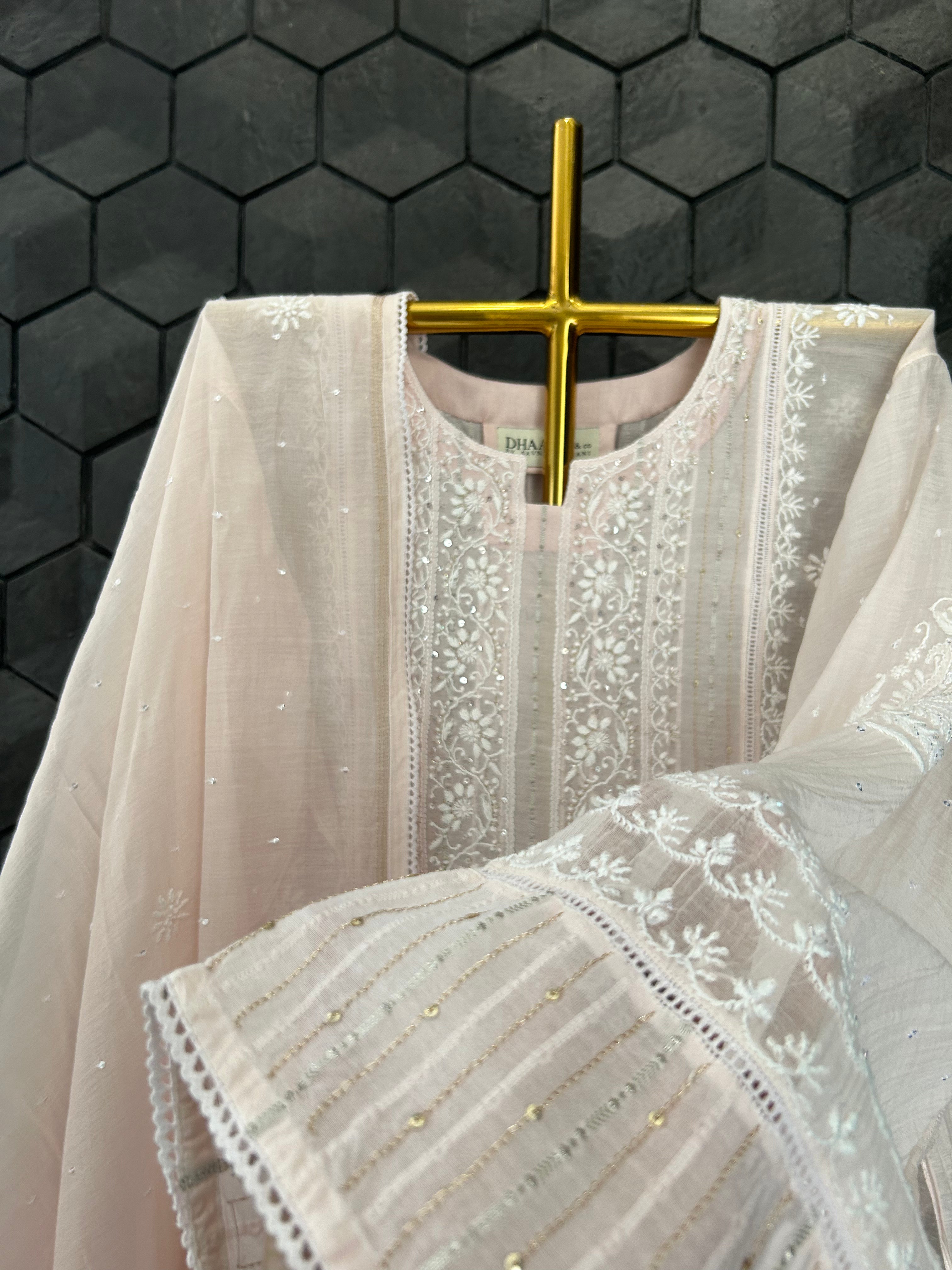 Pink Mul Chanderi Chikankari Kurta Set