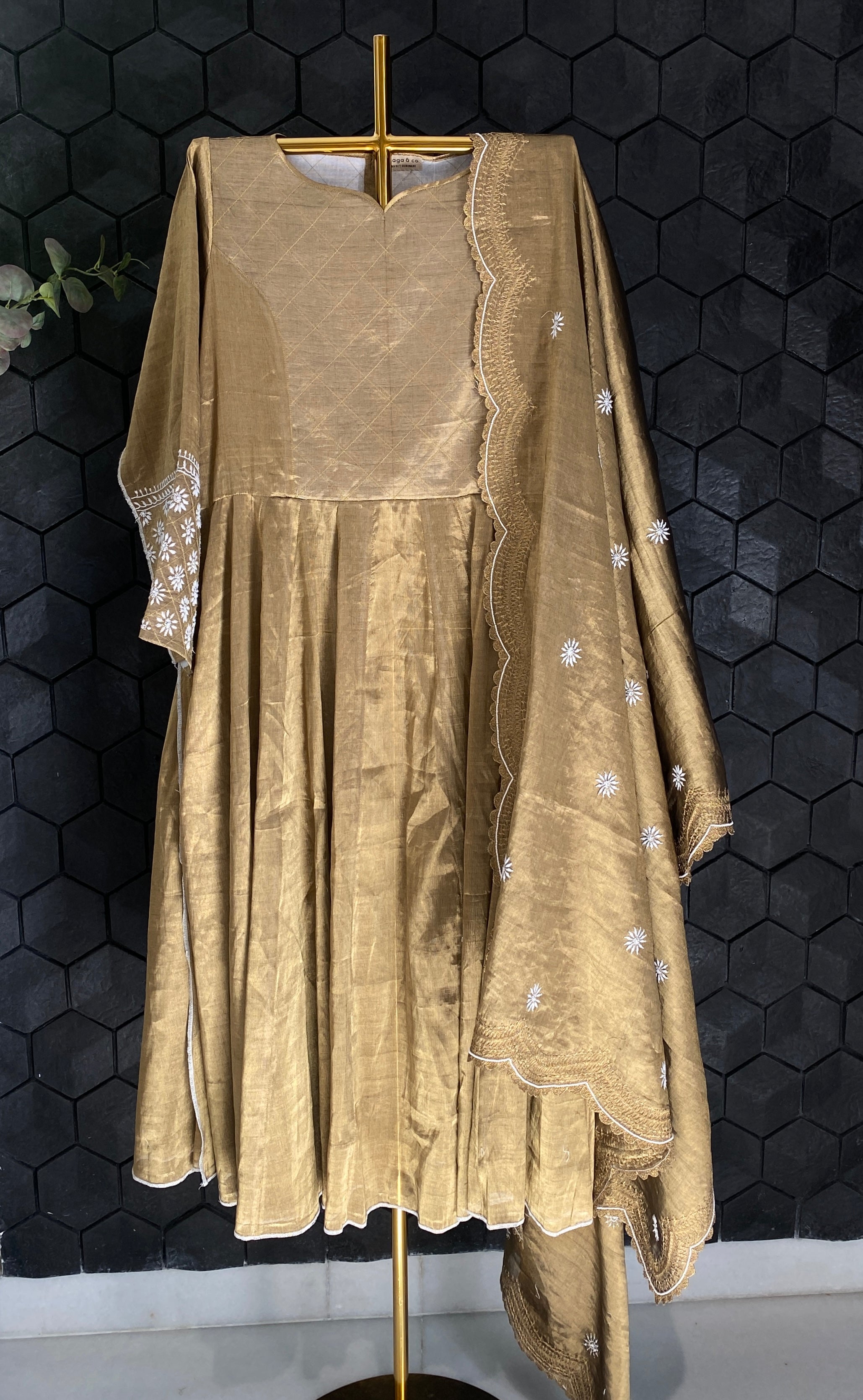 Antique gold tissue Zari anarkali set