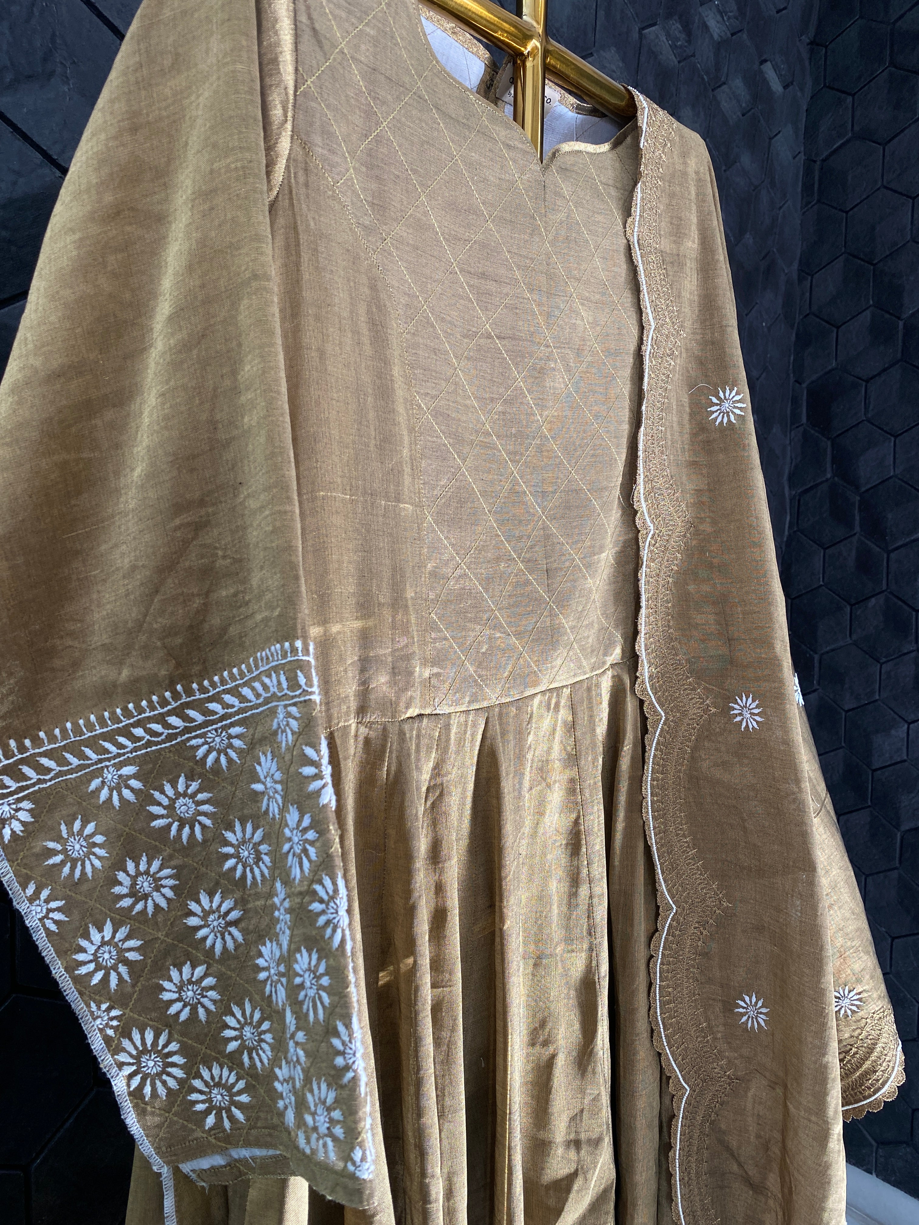 Antique gold tissue Zari anarkali set