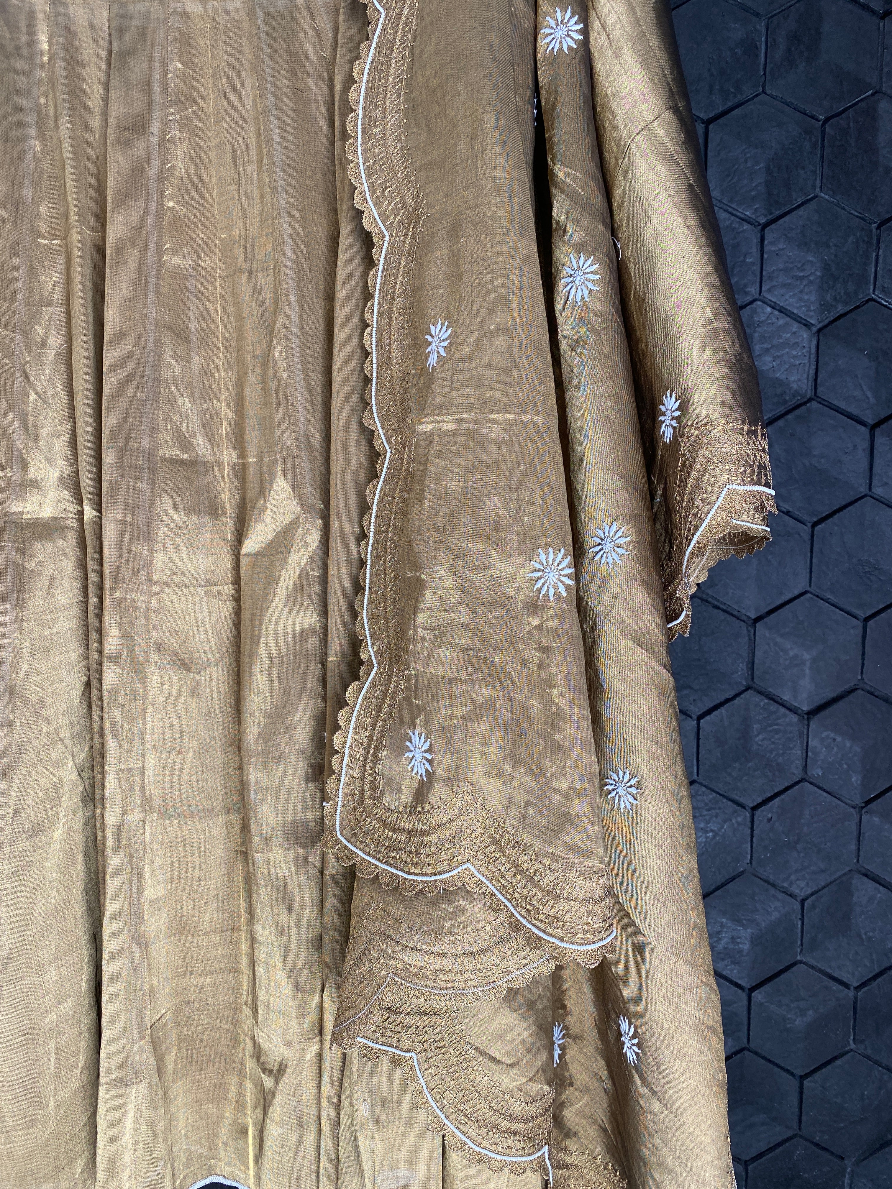 Antique gold tissue Zari anarkali set