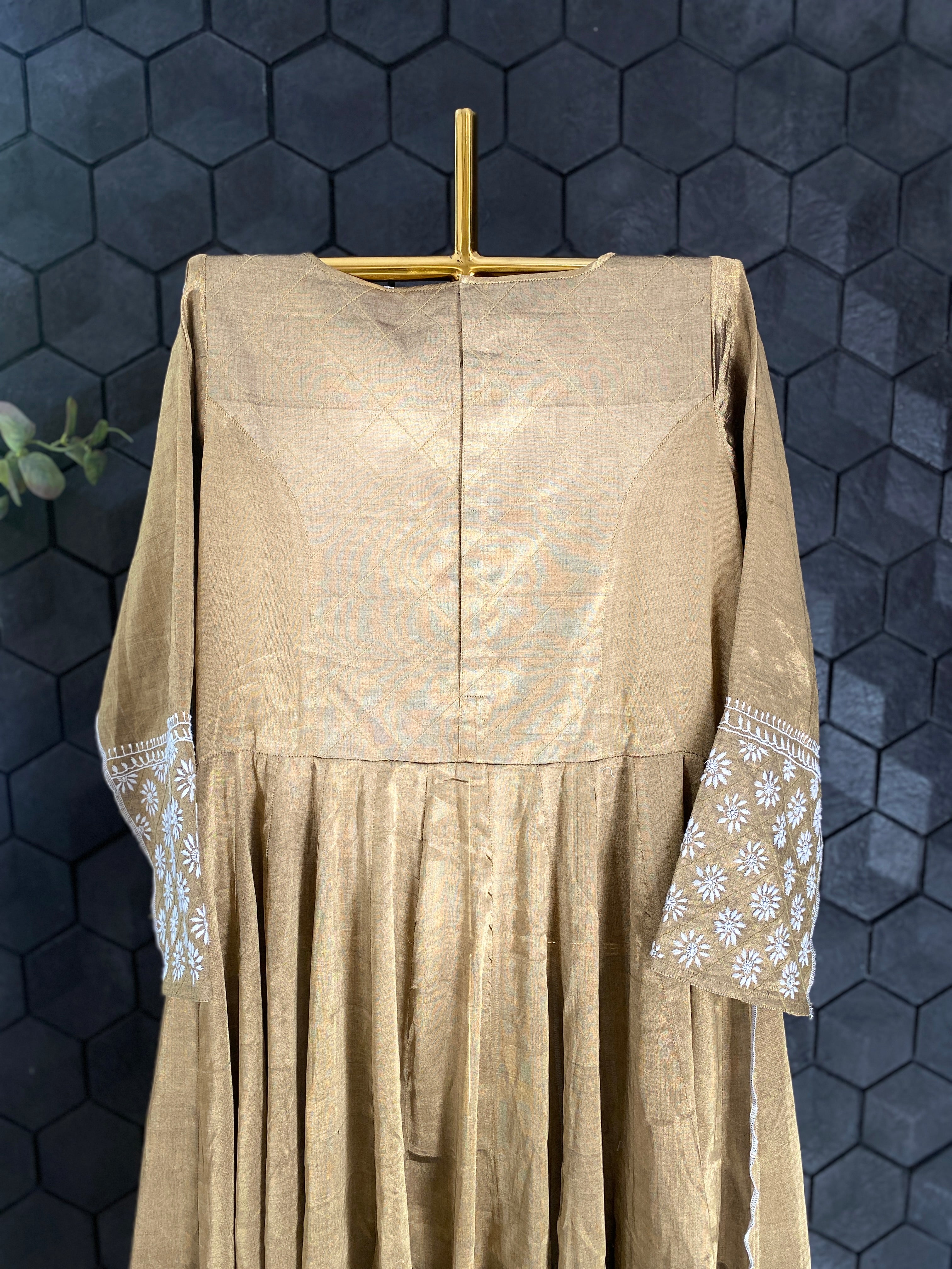 Antique gold tissue Zari anarkali set