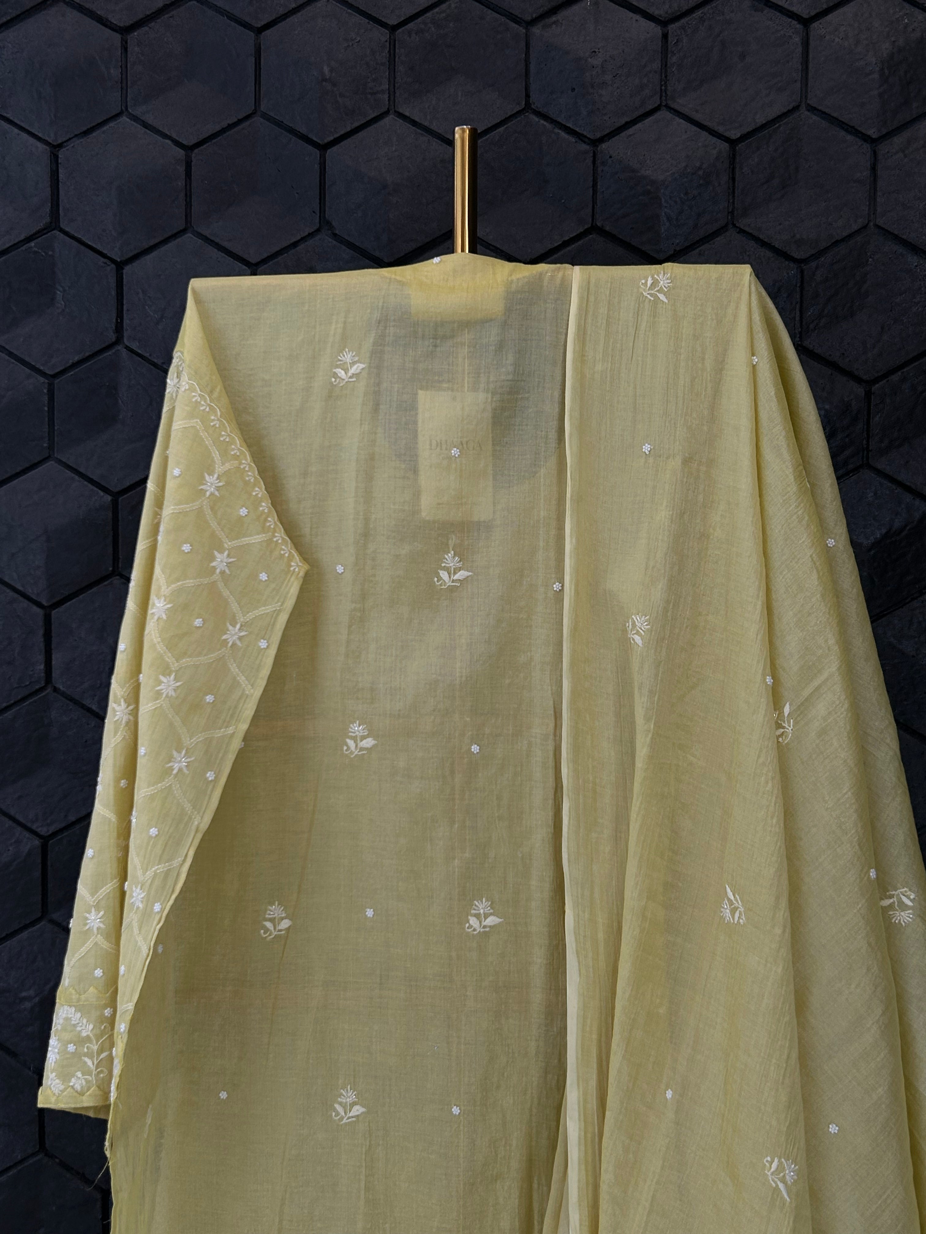 Lime Green Silver Tissue Chikankari Kurta Set