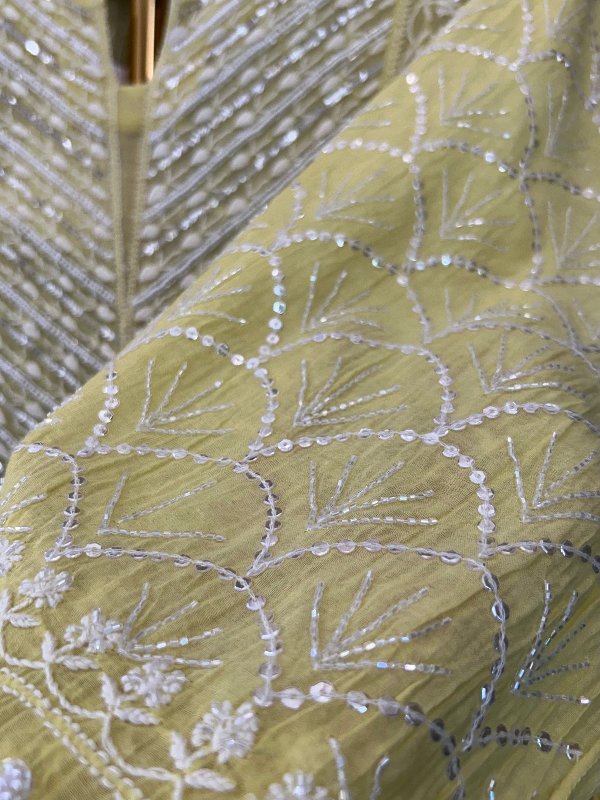 Lime Yellow Mul Chanderi Chikankari Anarkali Set