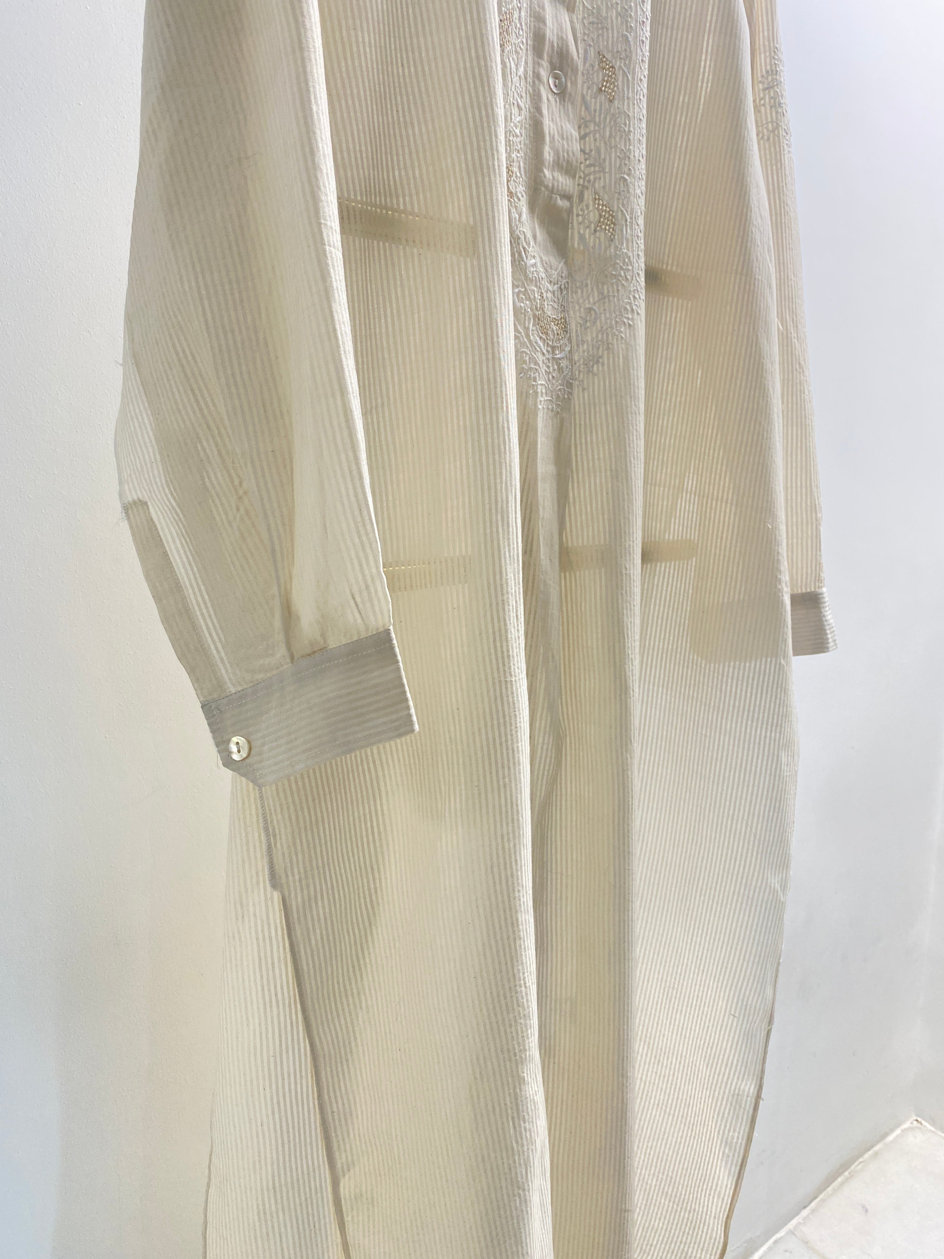 White Chanderi Chikankari Long Kurta