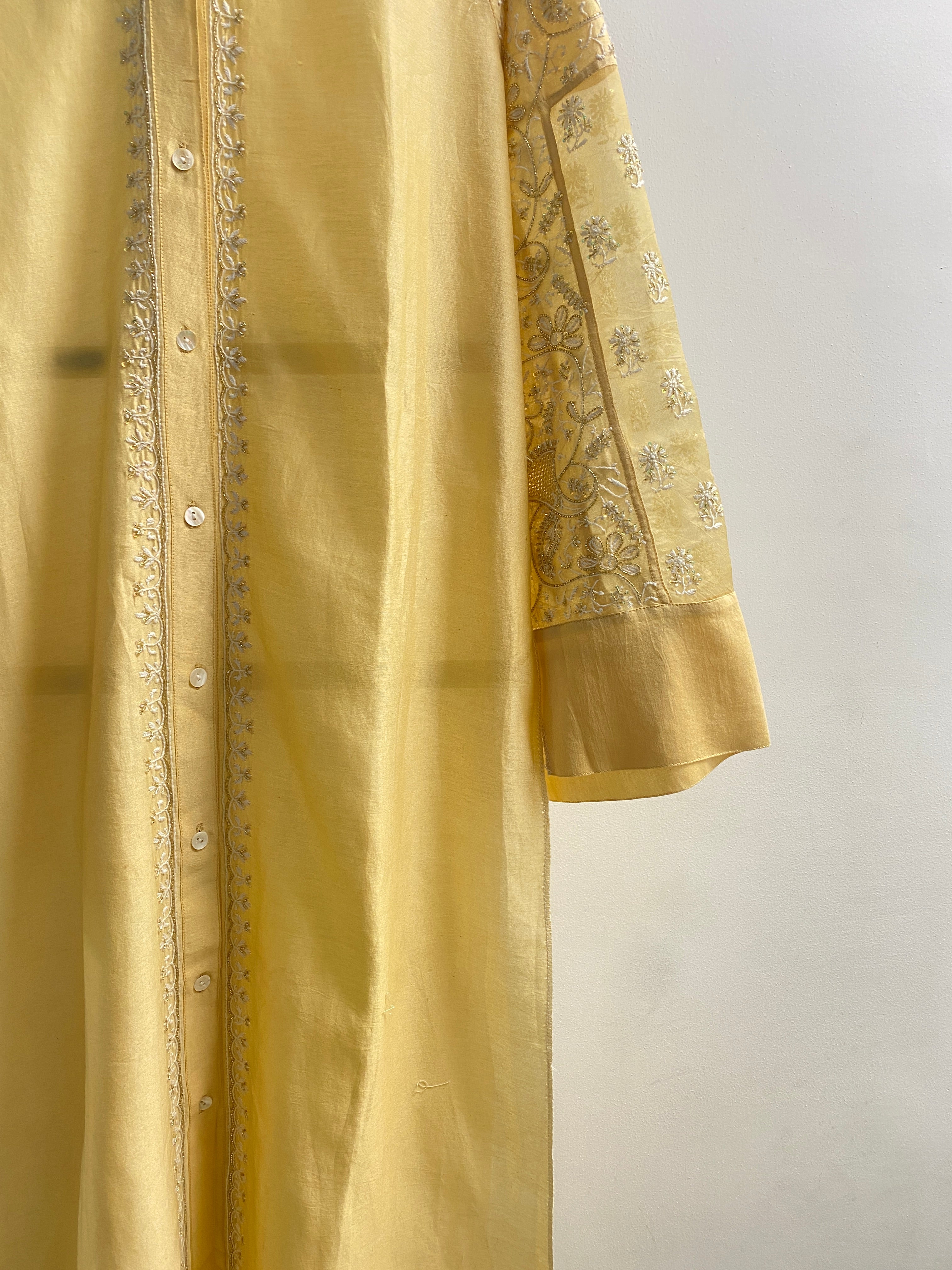 Gold Chanderi Chikankari Long Kurta