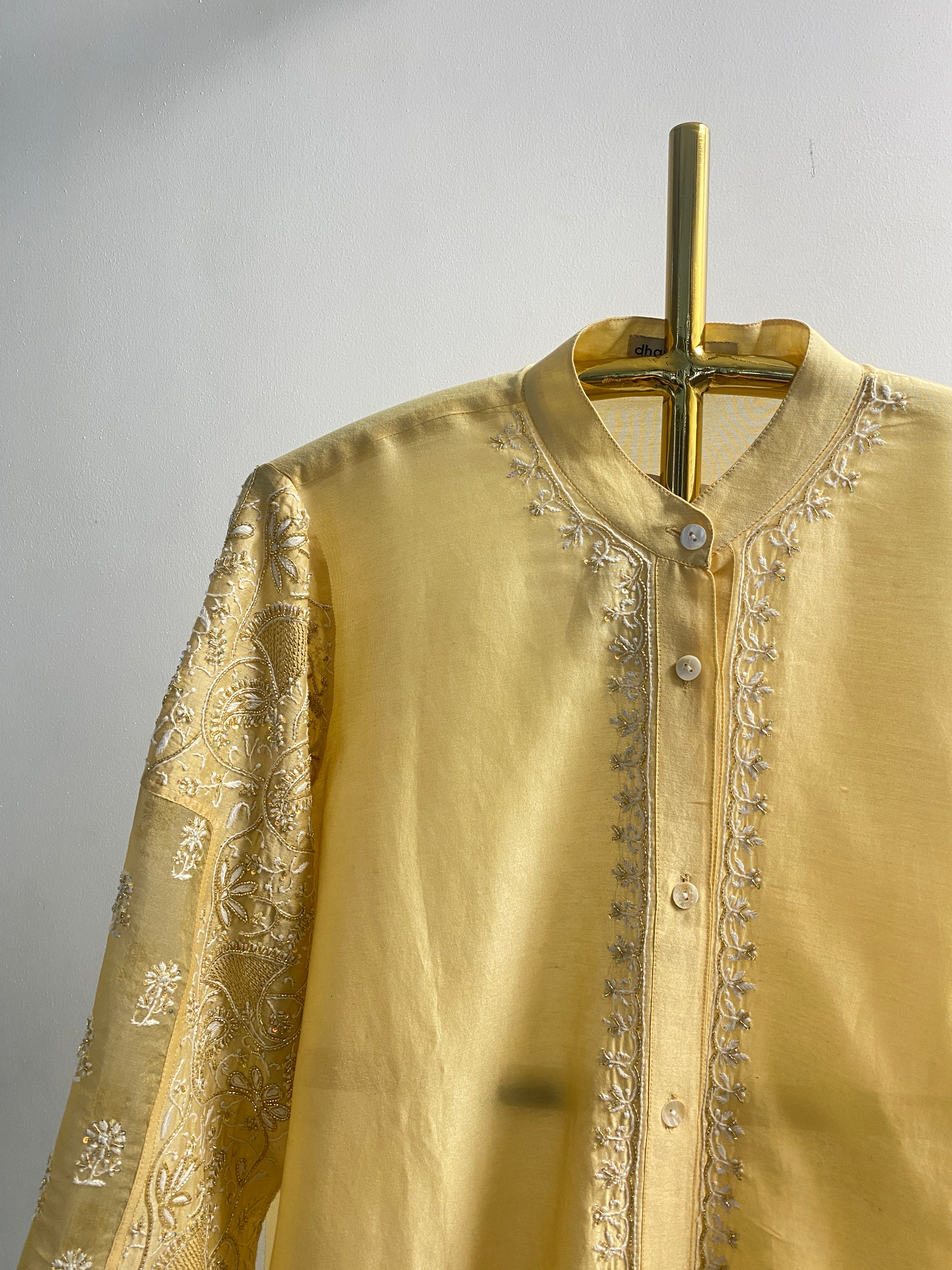 Gold Chanderi Chikankari Long Kurta