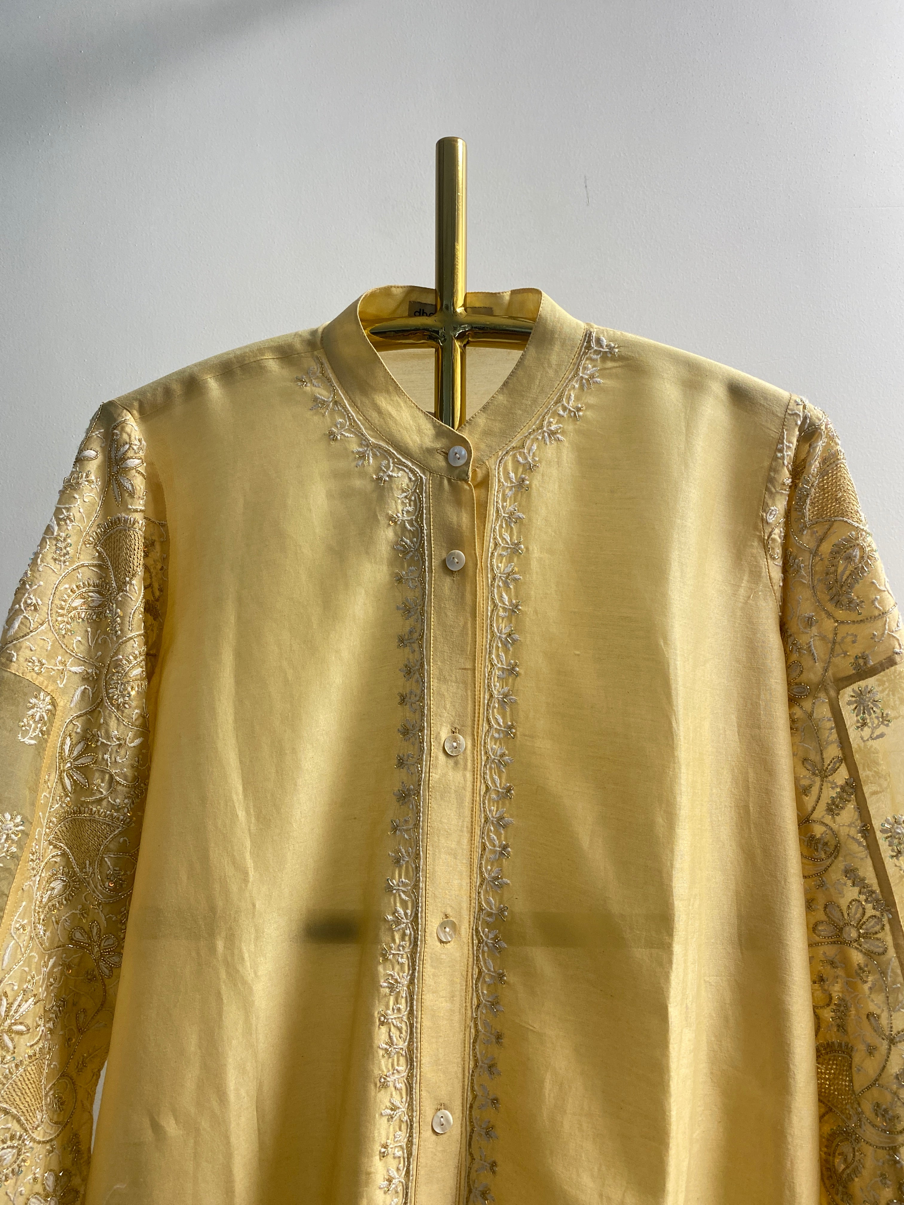 Gold Chanderi Chikankari Long Kurta