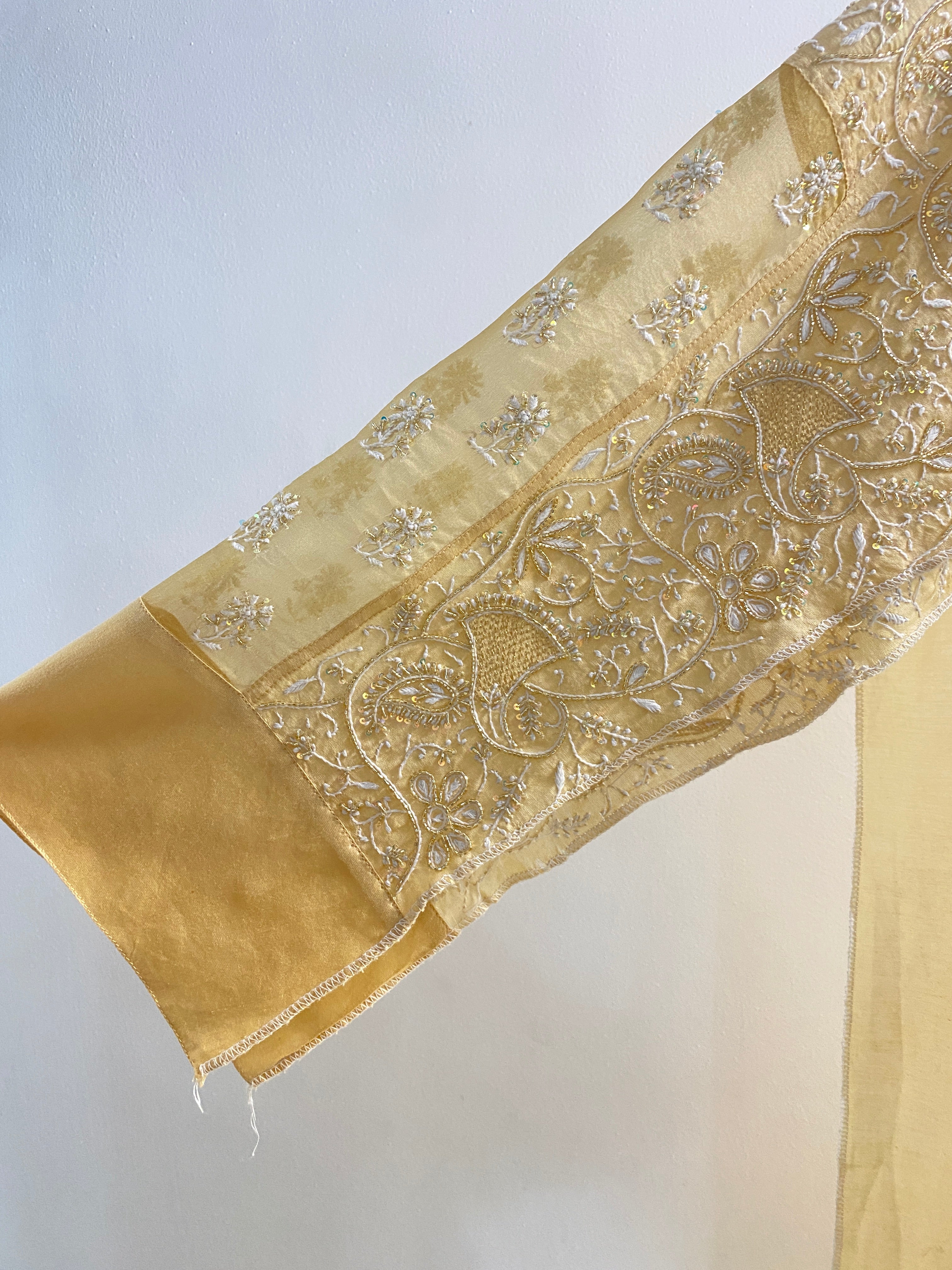Gold Chanderi Chikankari Long Kurta