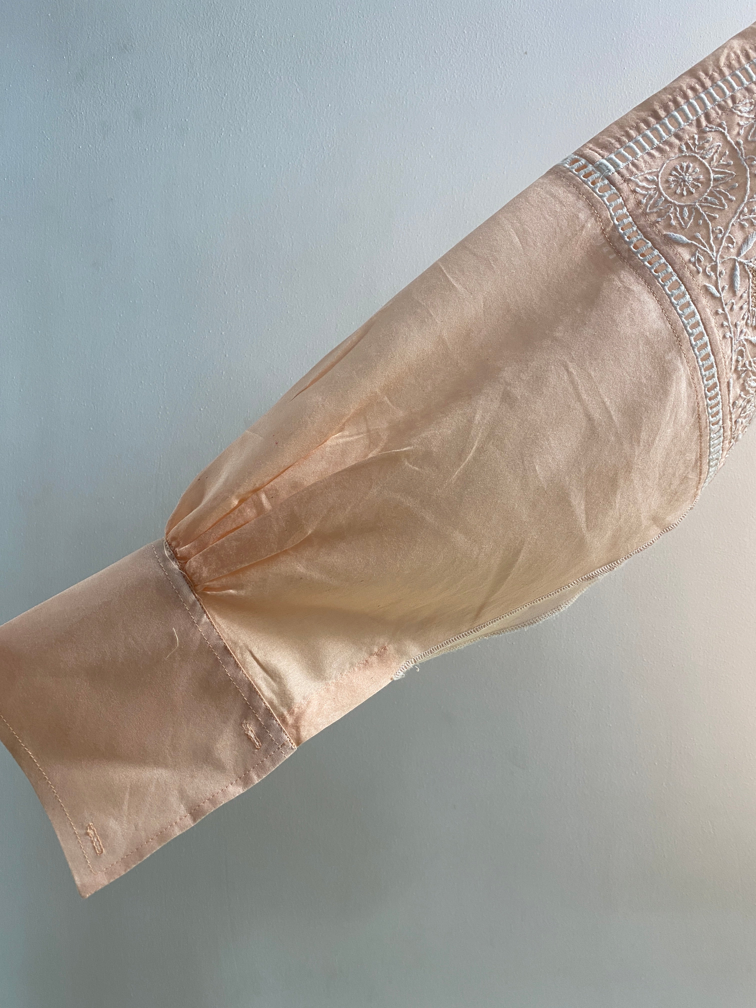 Peach Chanderi Chikankari Shirt