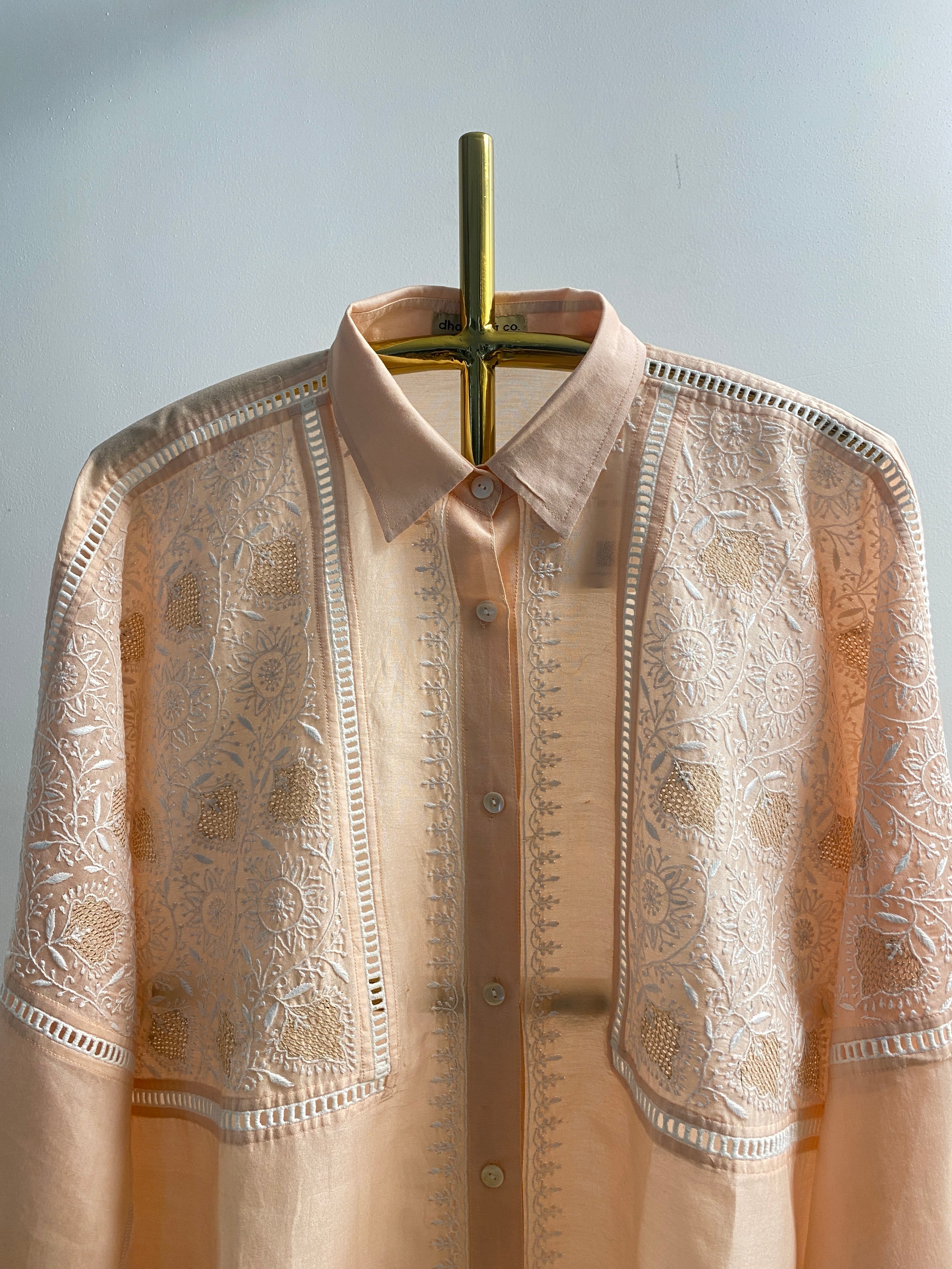 Peach Chanderi Chikankari Shirt
