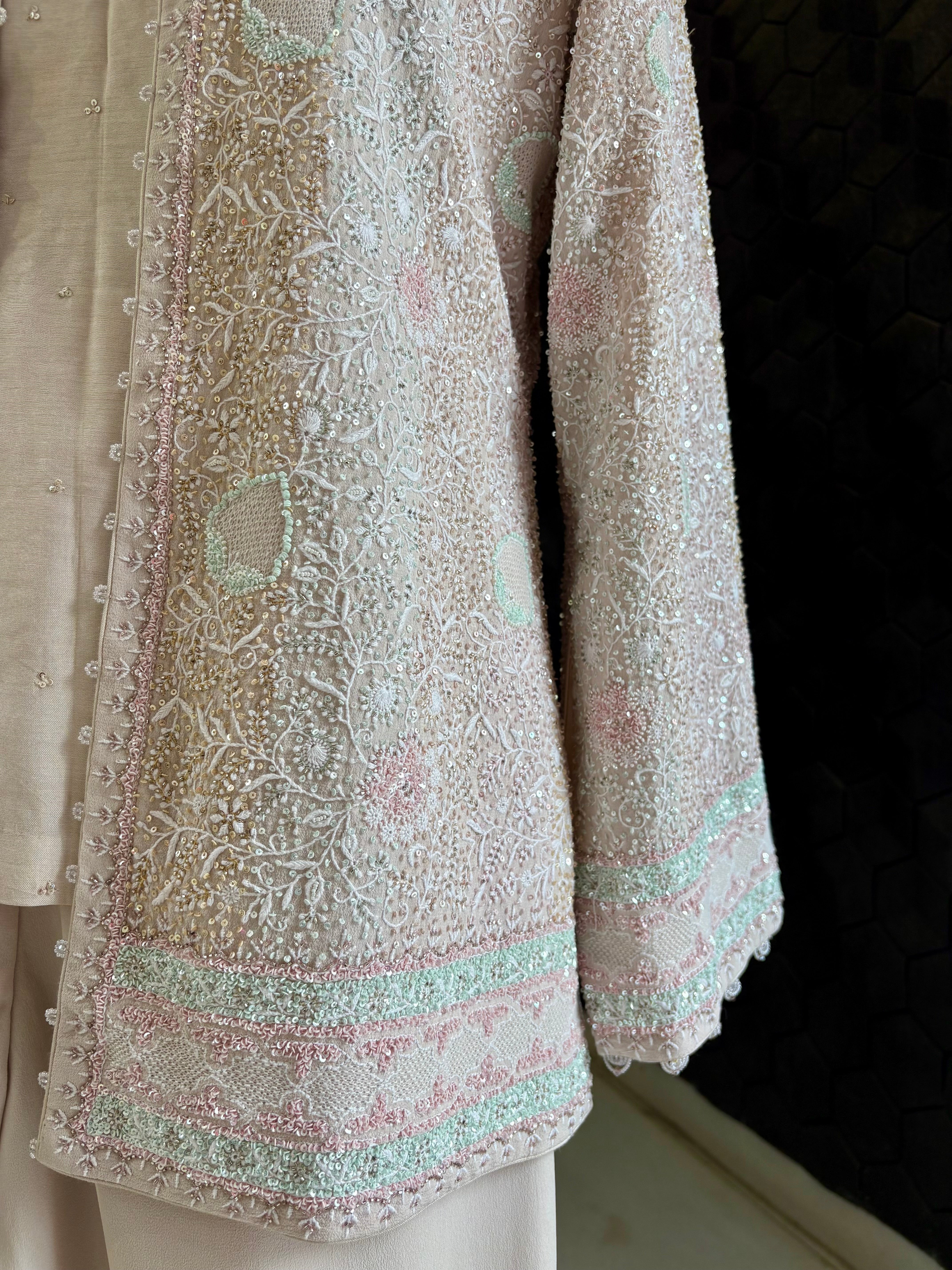 Ivory Georgette Chikankari Gillet Set