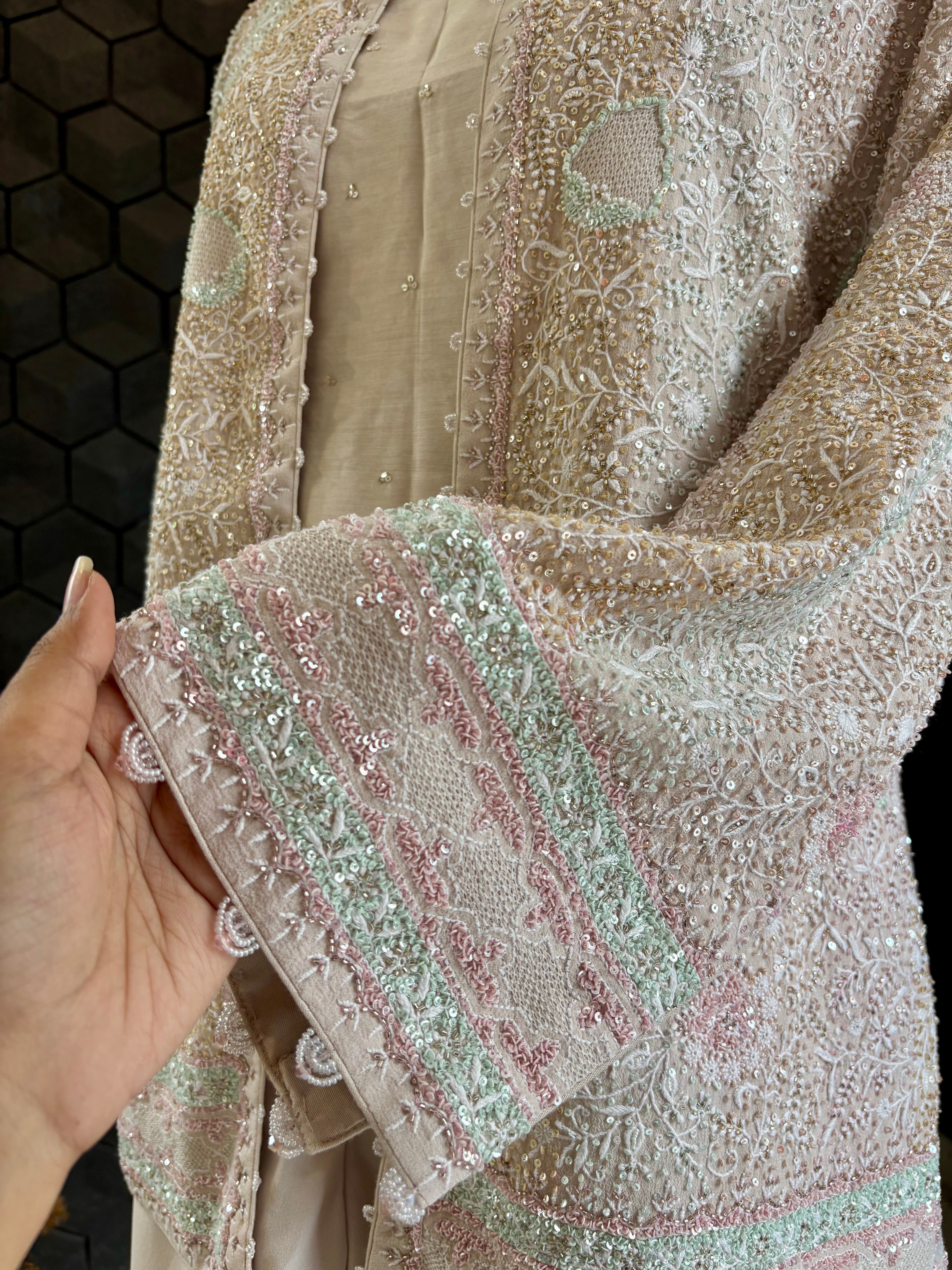 Ivory Georgette Chikankari Gillet Set