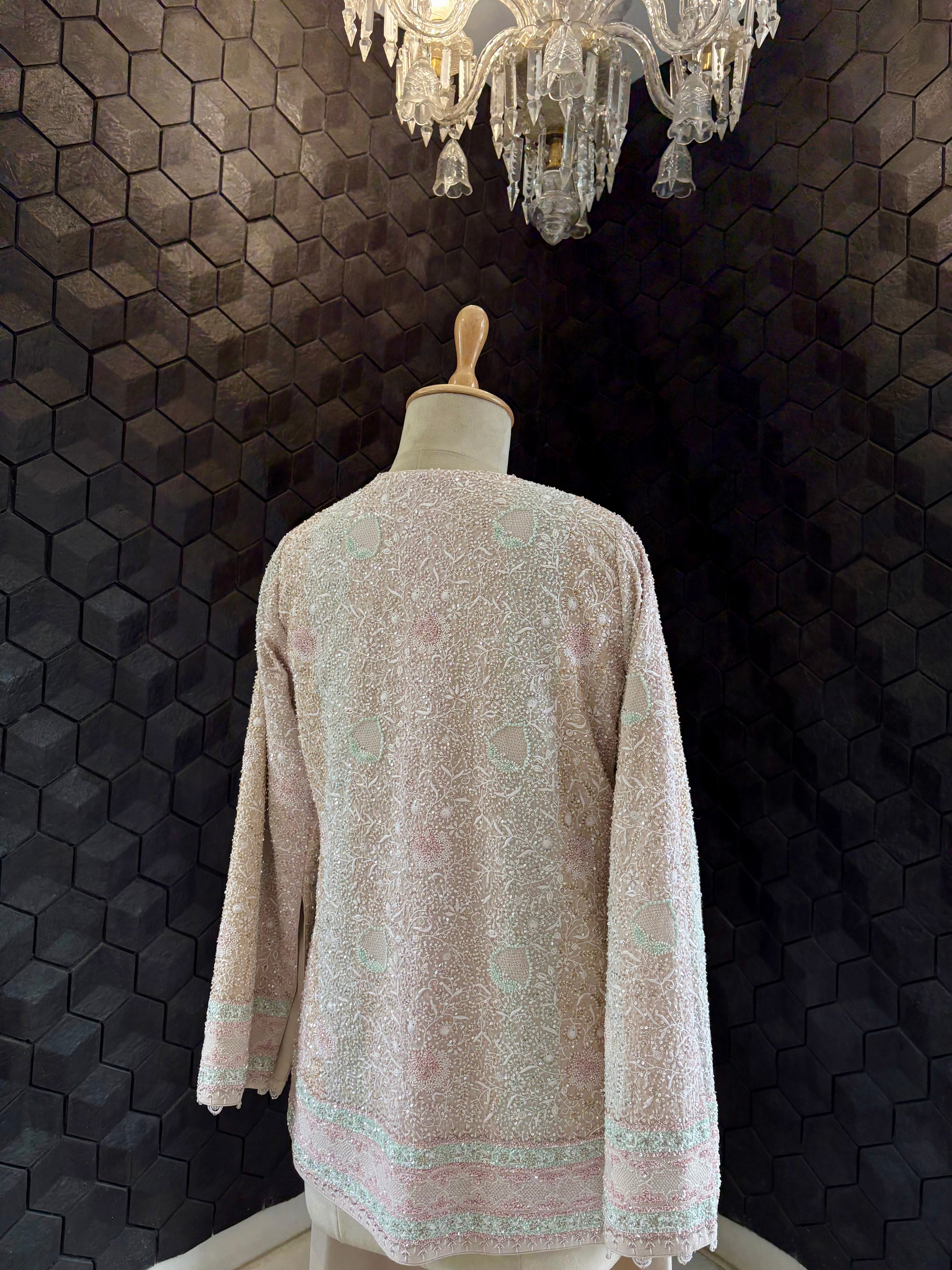 Ivory Georgette Chikankari Gillet Set