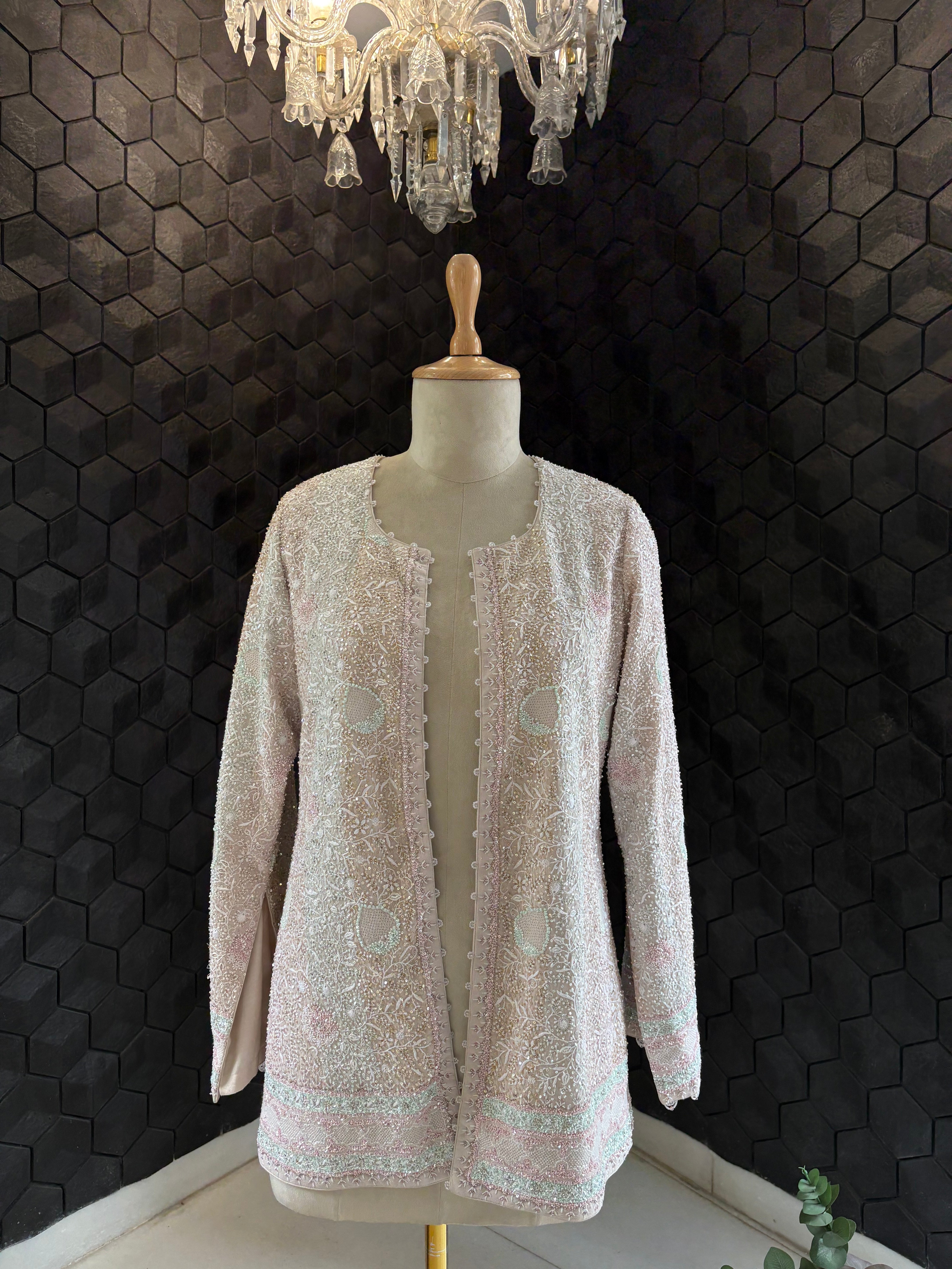 Ivory Georgette Chikankari Gillet Set