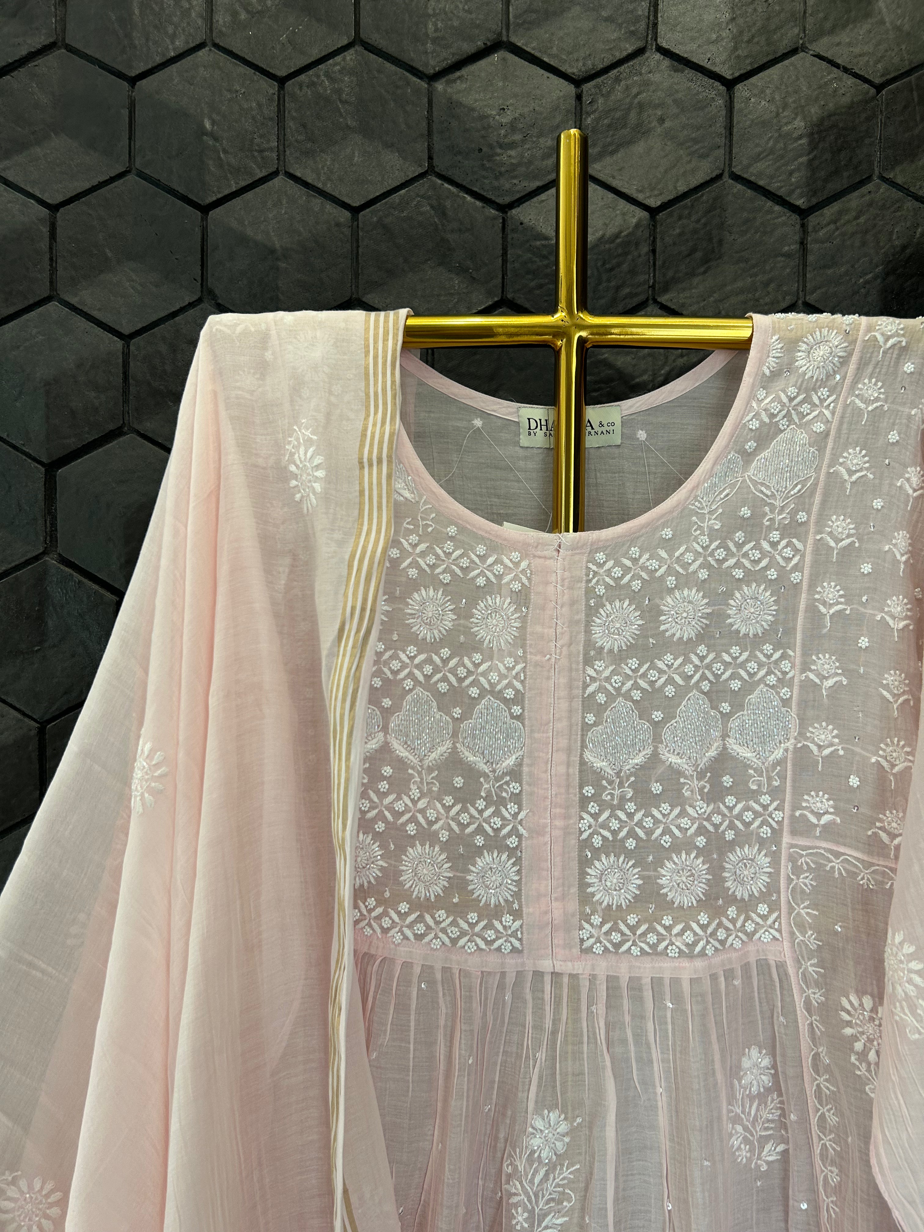 Pink Mul Chanderi Chikankari Sharara Set