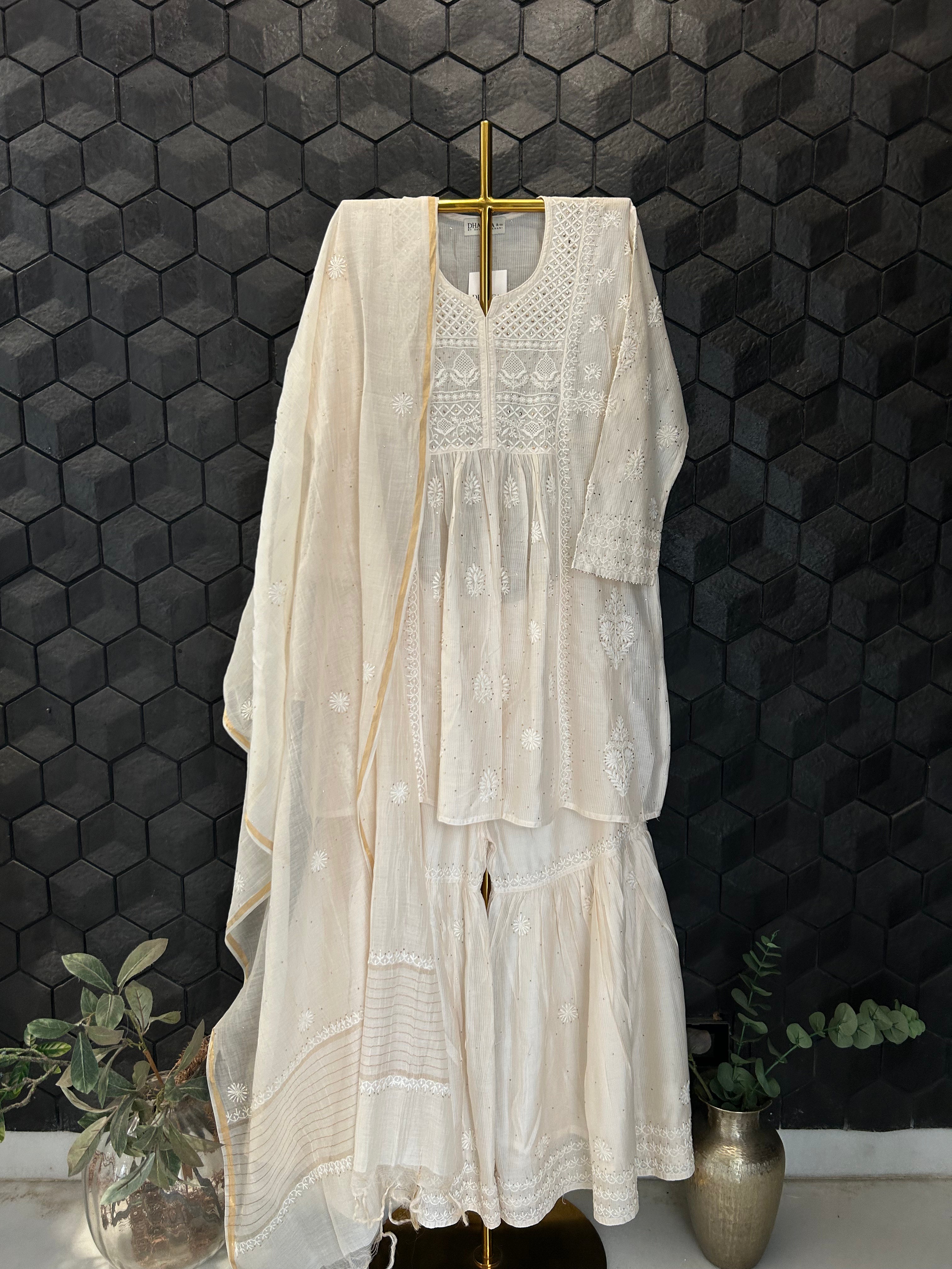 Beige Kota Chikankari Garara Set