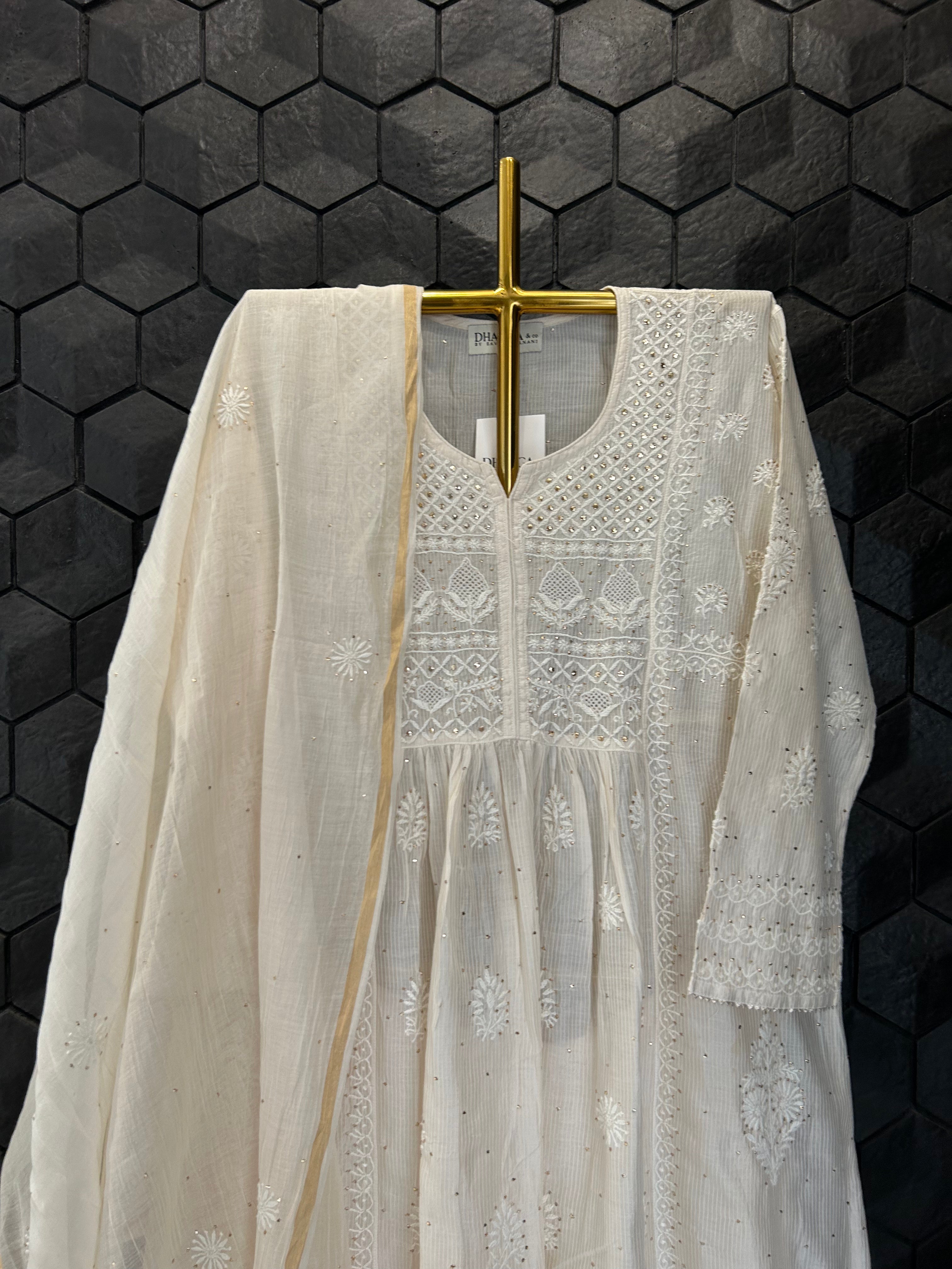 Beige Kota Chikankari Garara Set