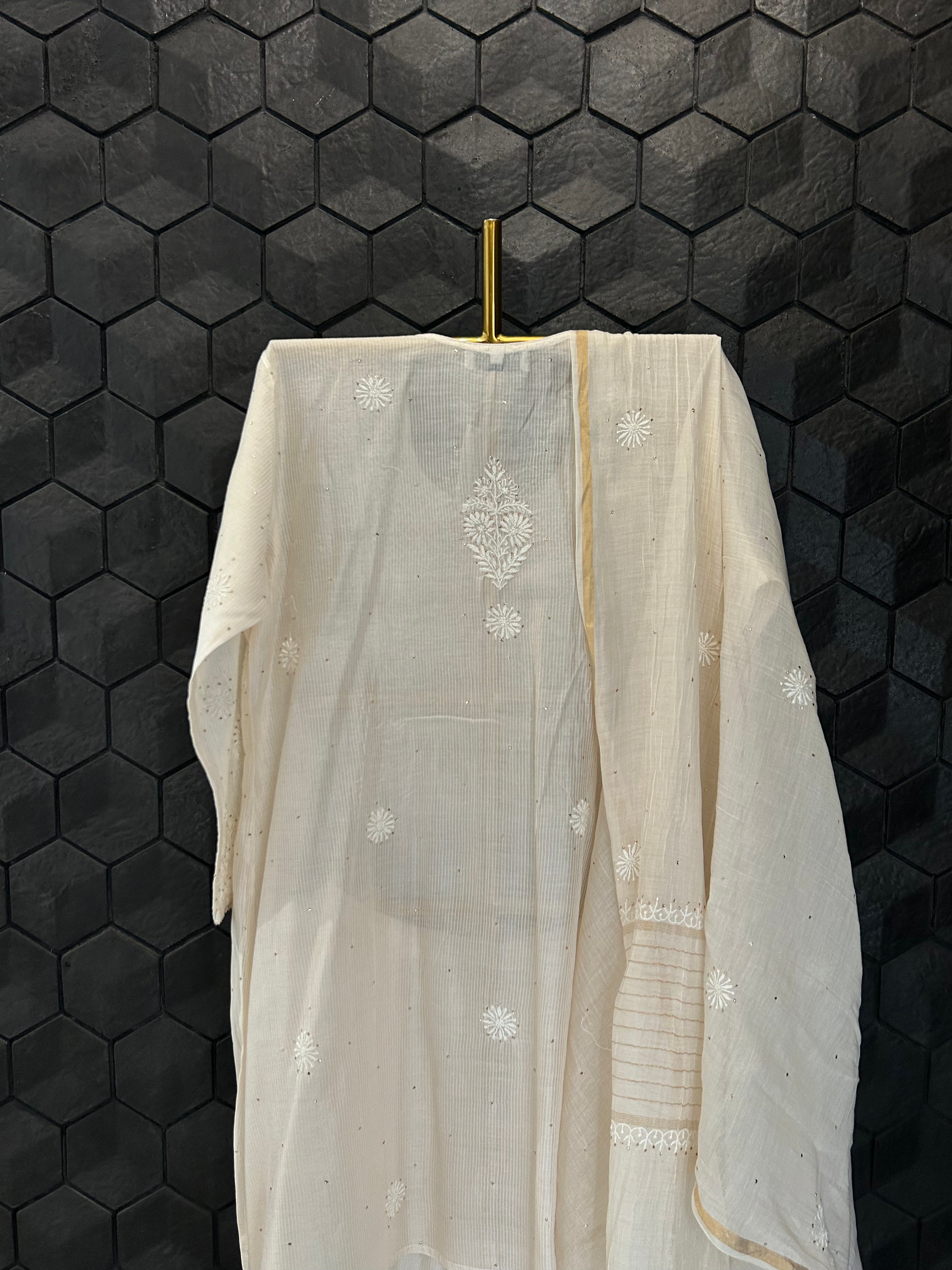 Beige Kota Chikankari Garara Set