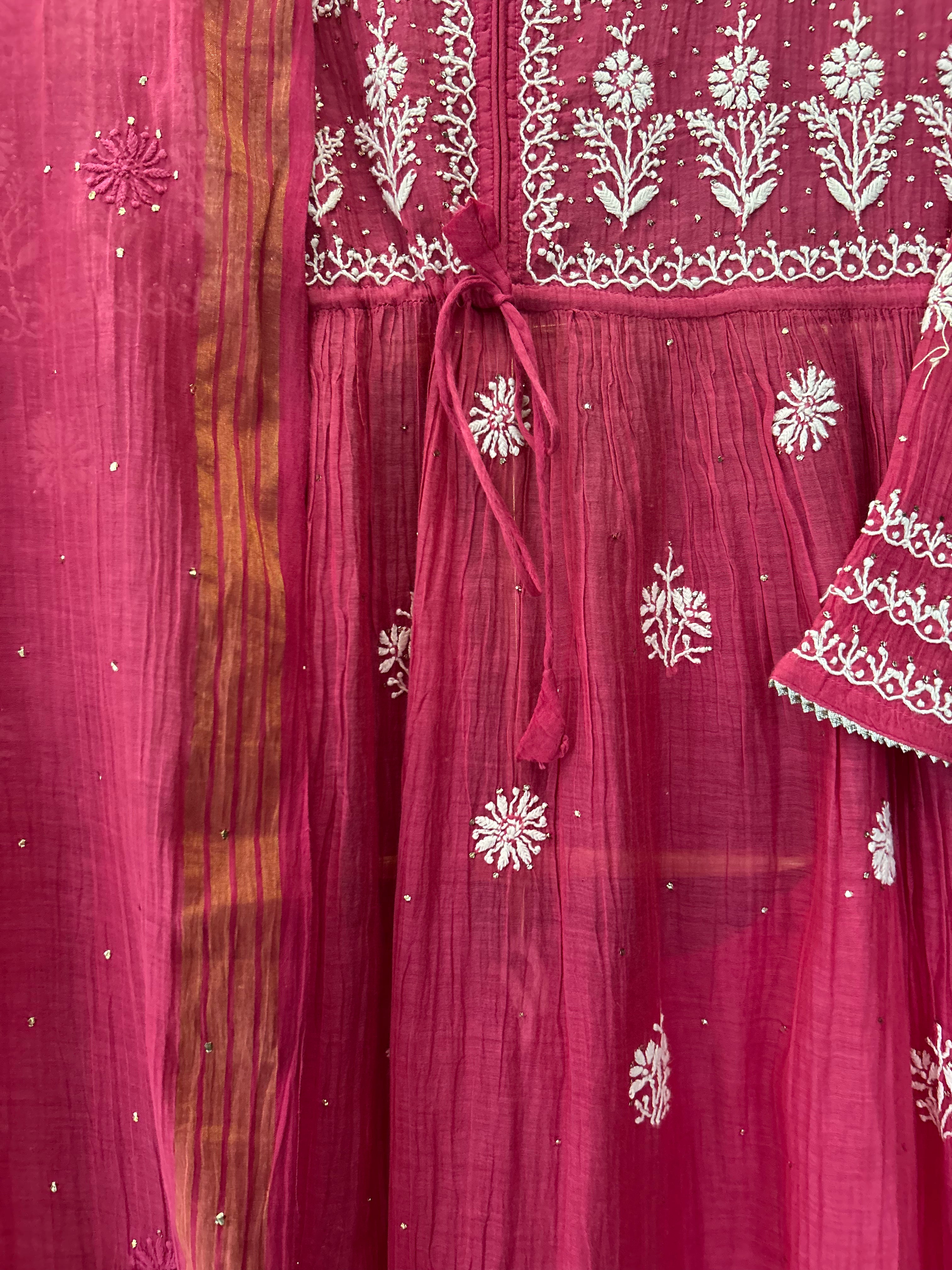 Magenta Mul Chanderi Chikankari Garara Set