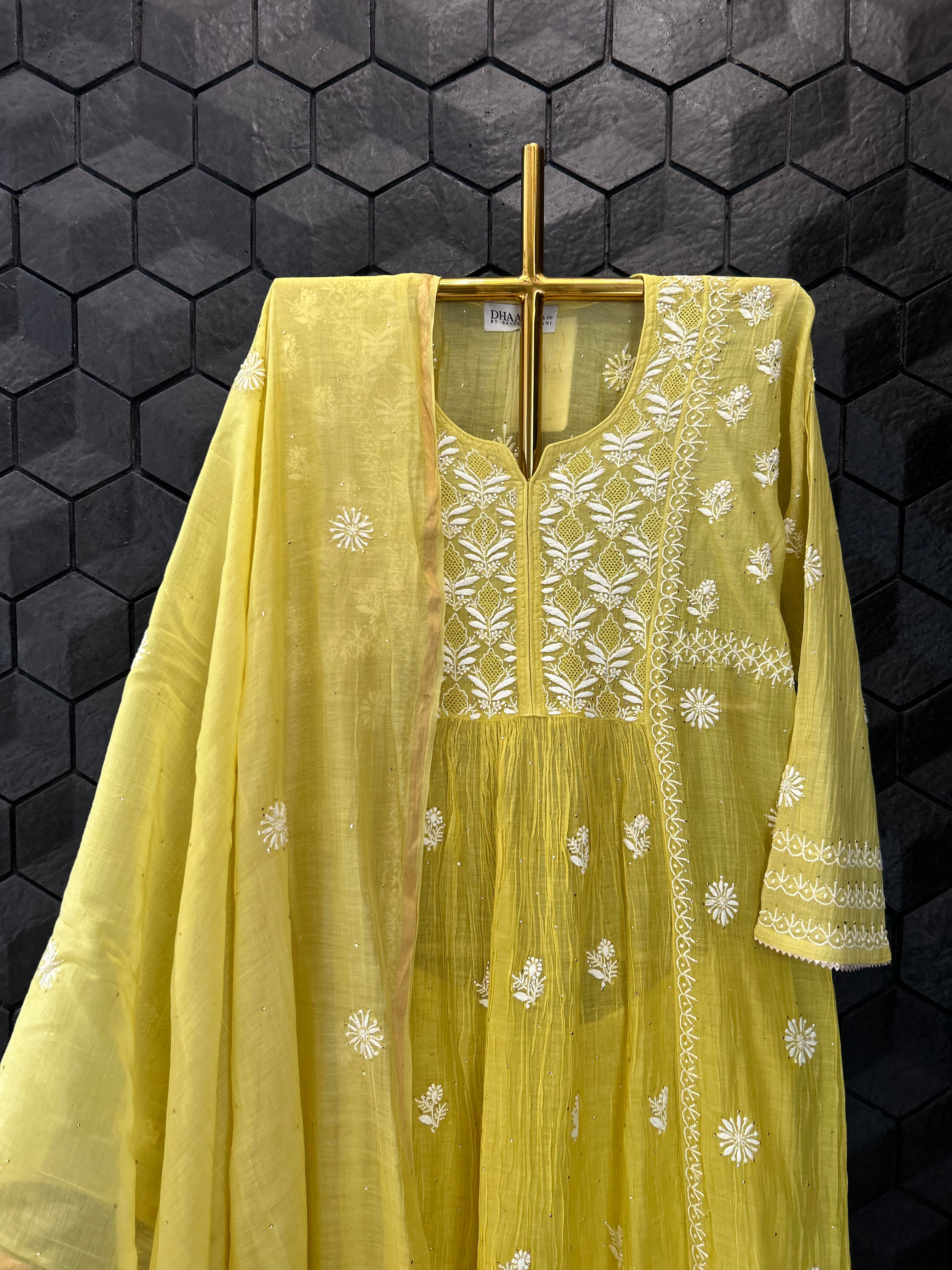 Green Mul Chanderi Chikankari Garara Set