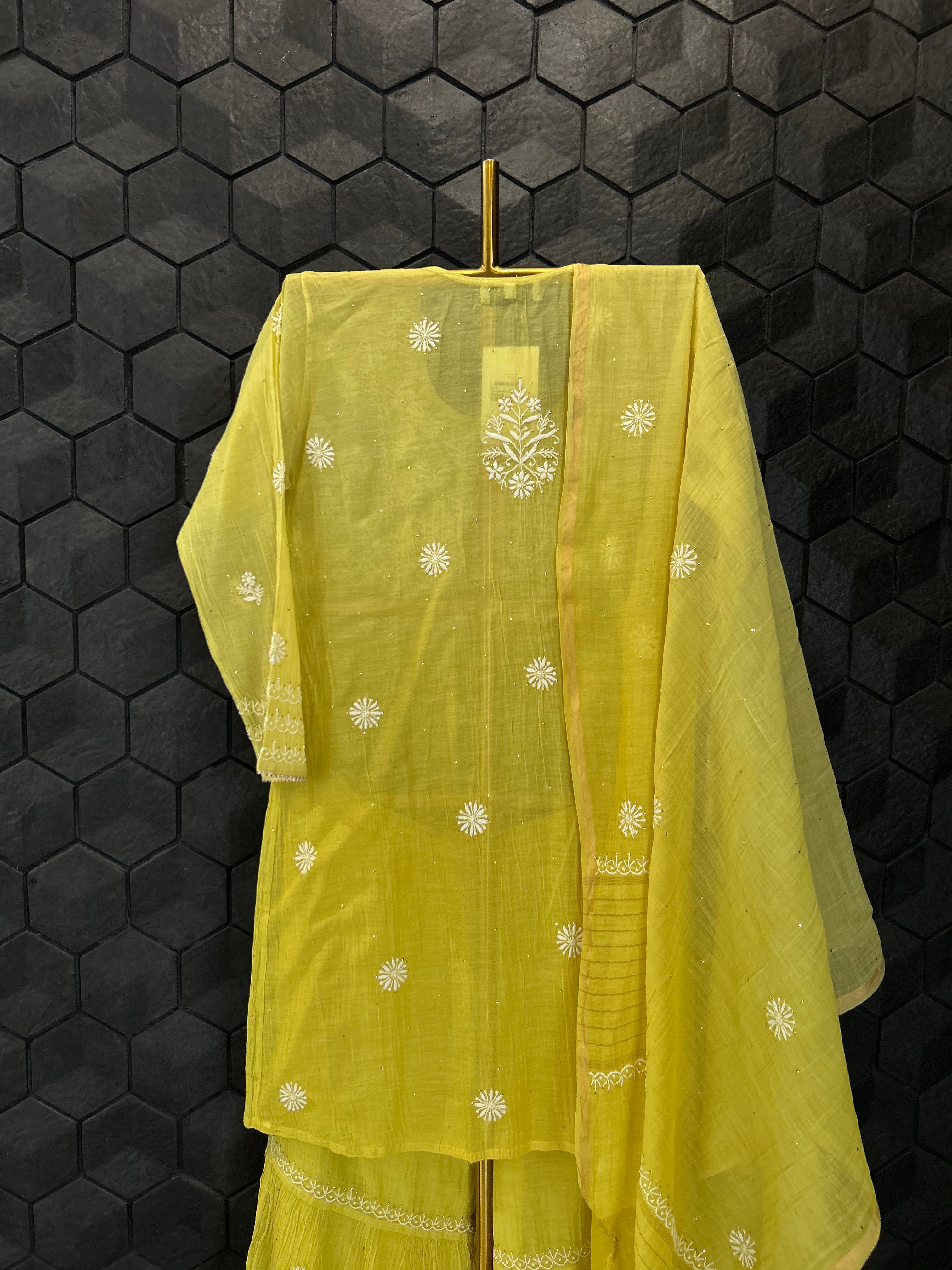 Green Mul Chanderi Chikankari Garara Set