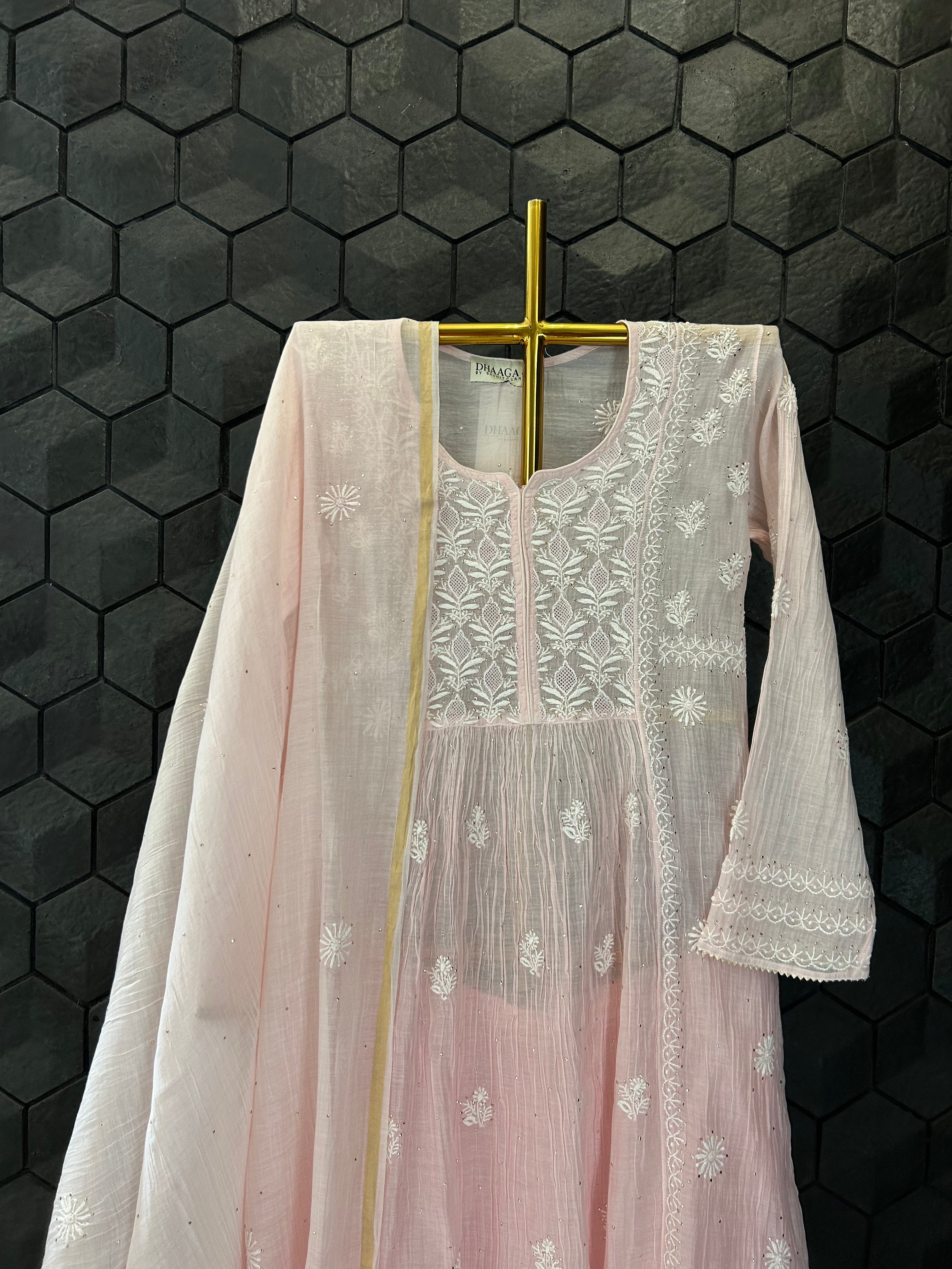Pink Mul Chanderi Chikankari Garara Set