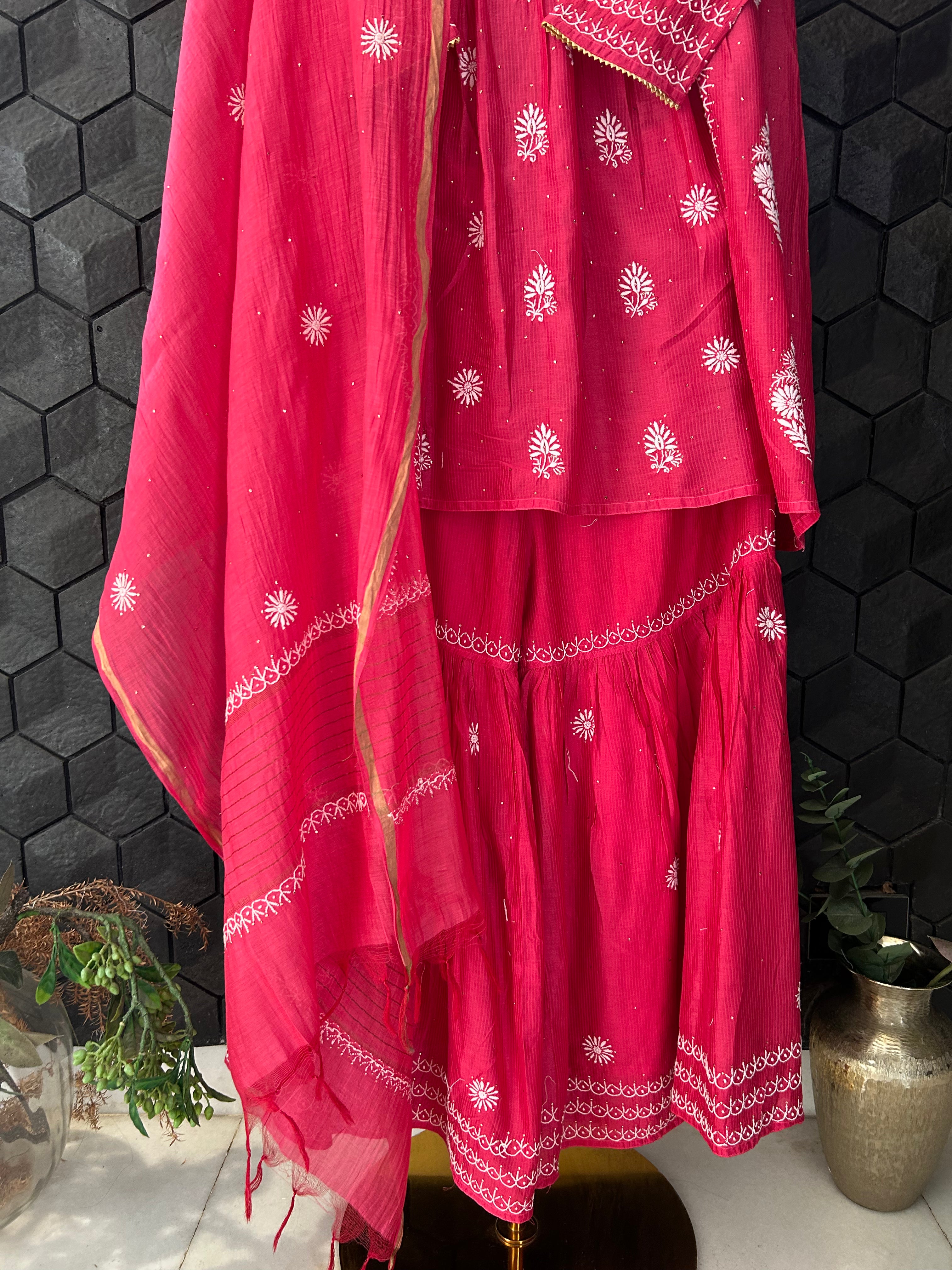 Fuschia Kota Chikankari Garara Set