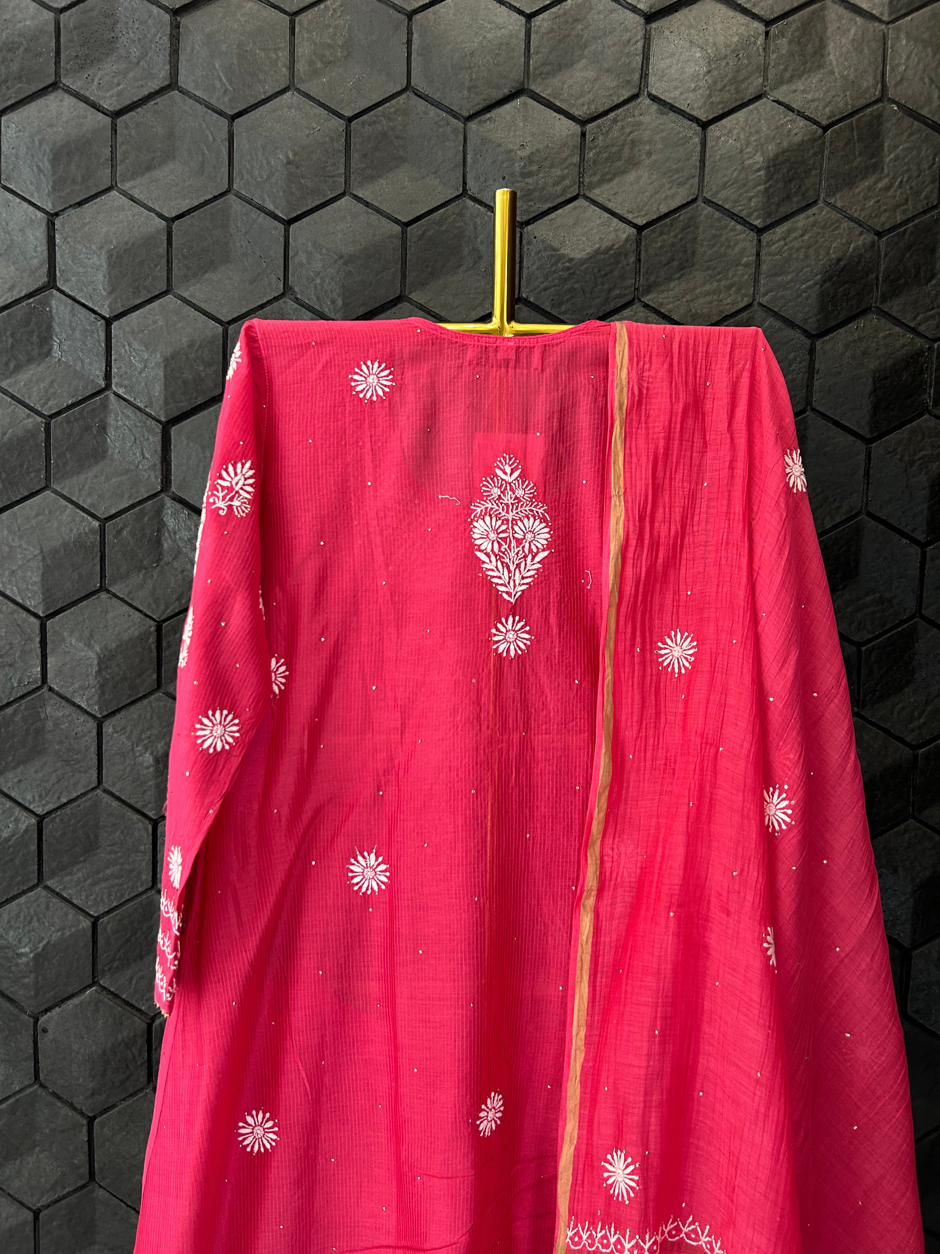 Fuschia Kota Chikankari Garara Set
