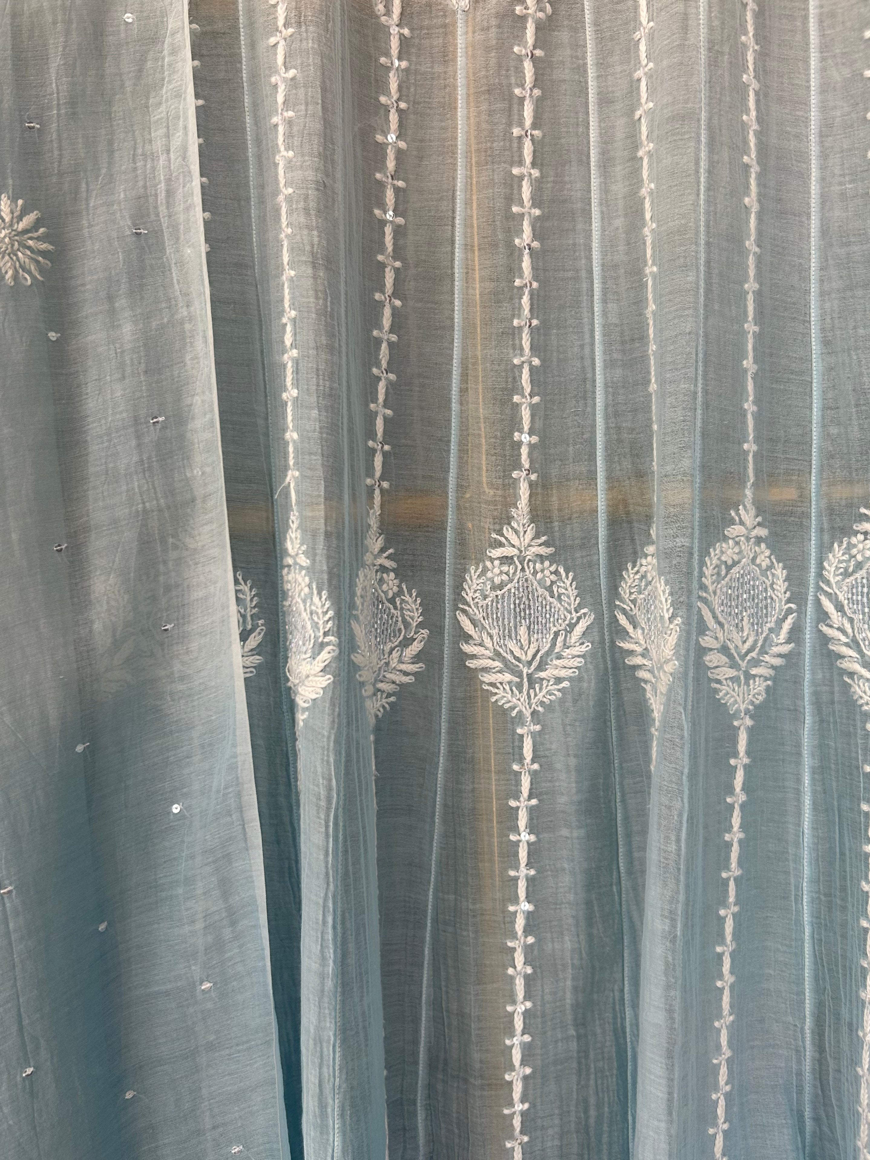 Sky Blue Mul Chanderi Chikankari Anarkali Set
