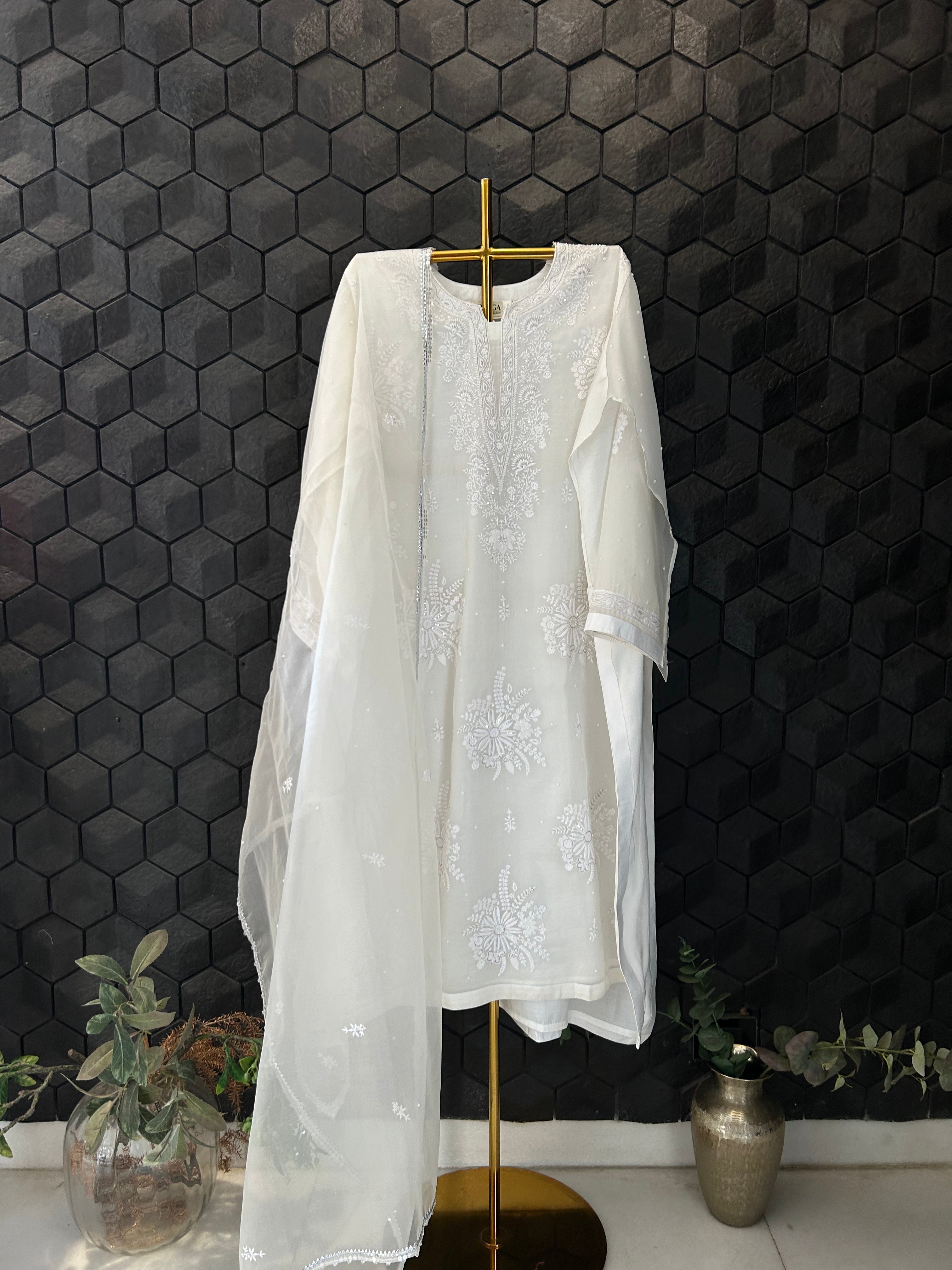 White Organza Chikankari Kurta Set