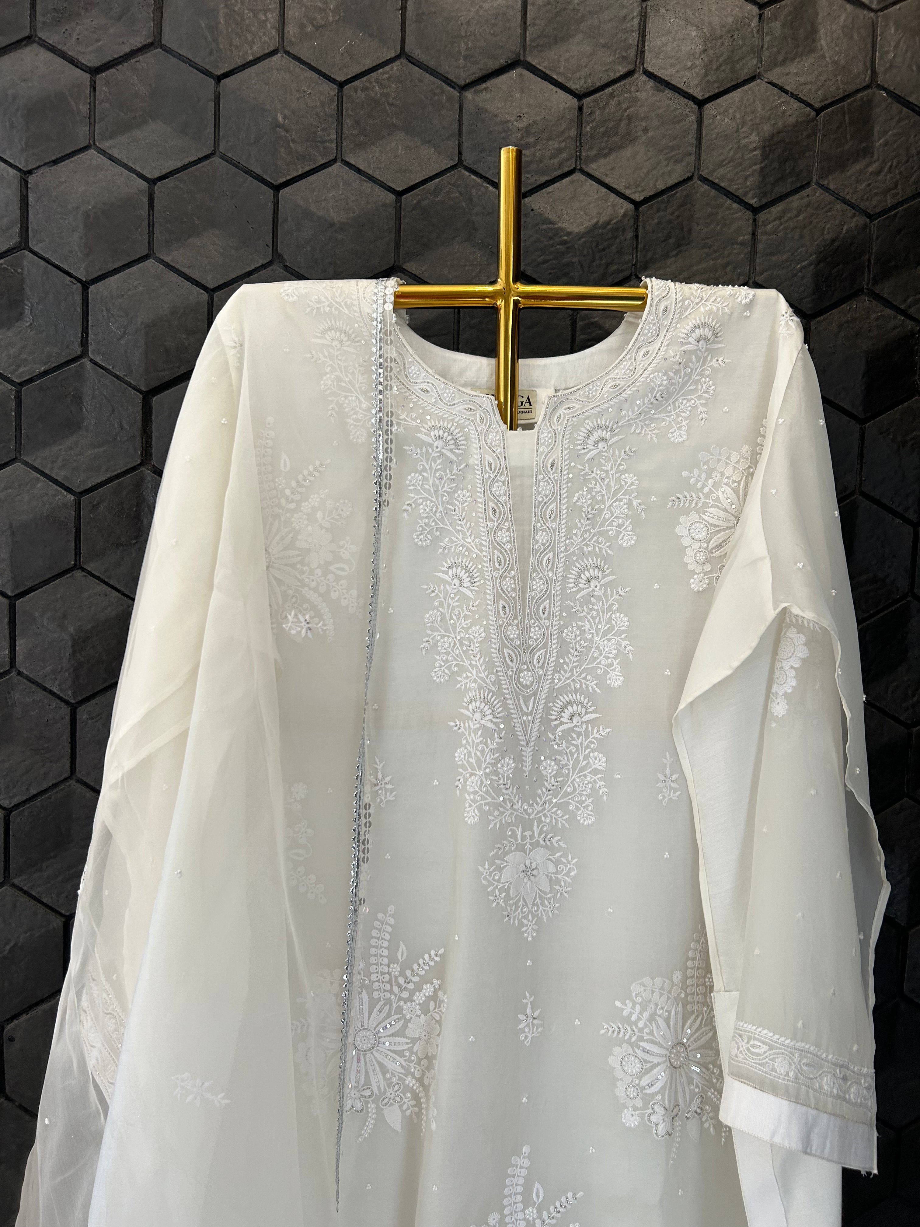 White Organza Chikankari Kurta Set