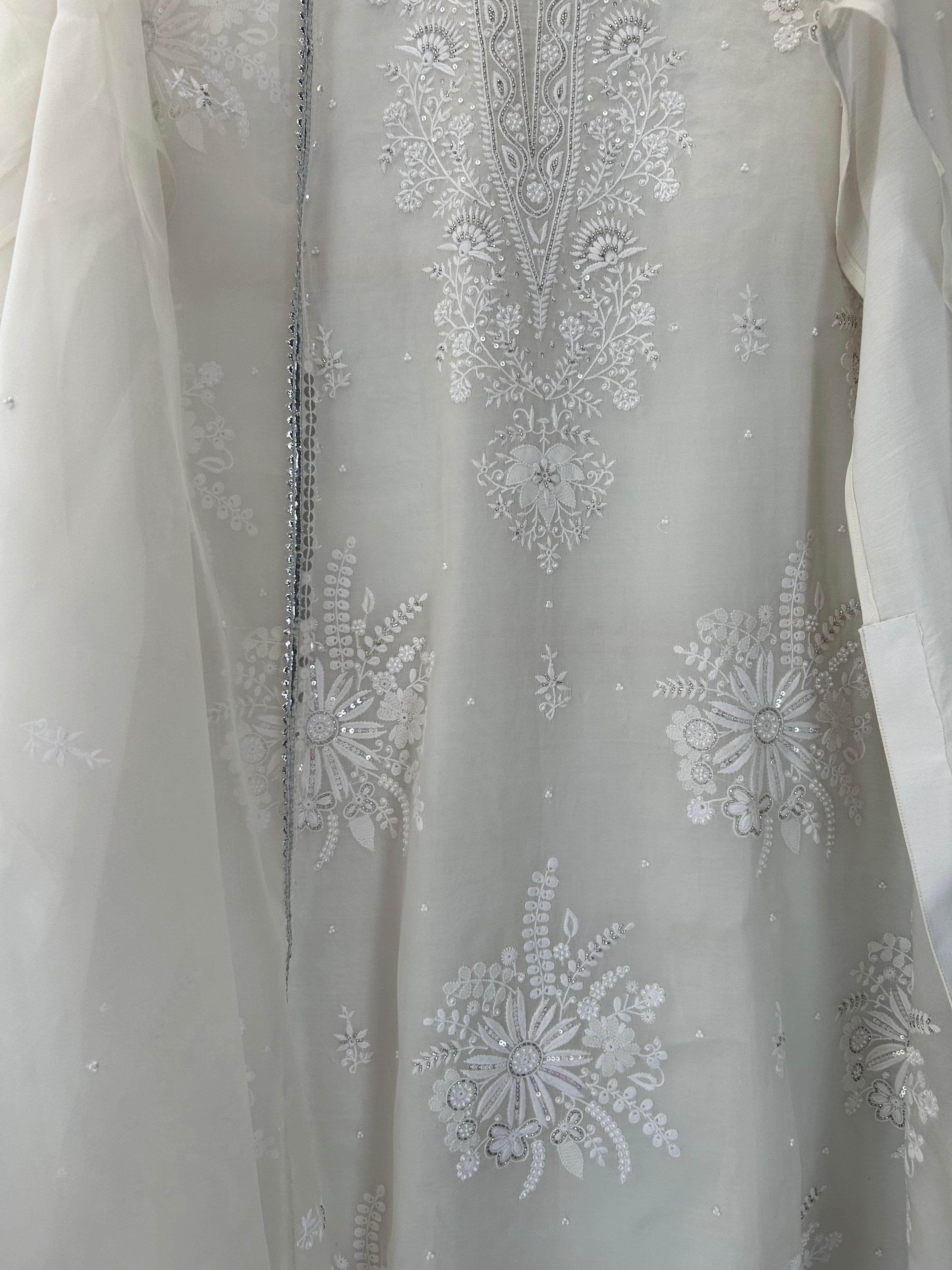 White Organza Chikankari Kurta Set