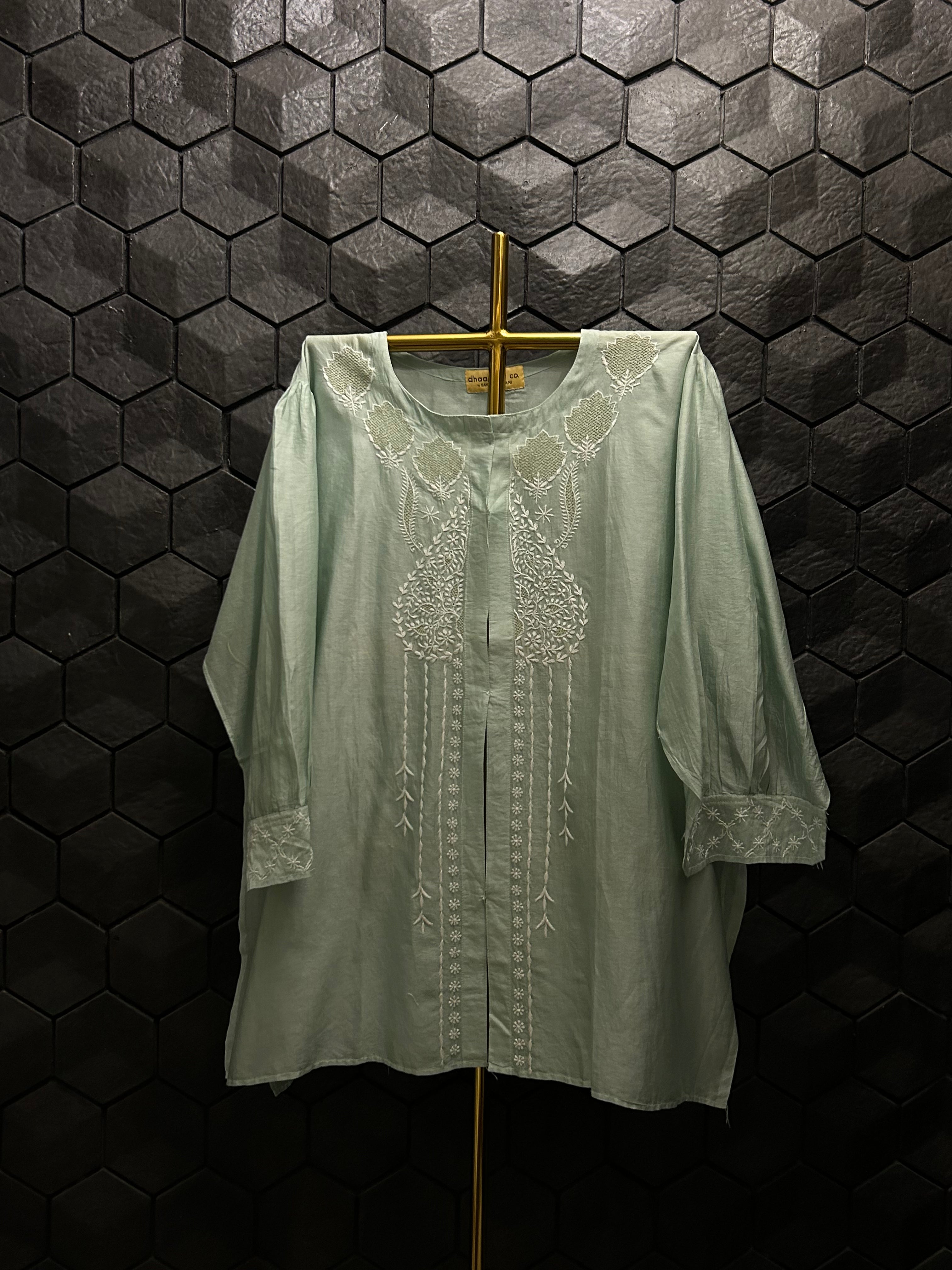Sea Green Chanderi Chikankari Co-ord sets