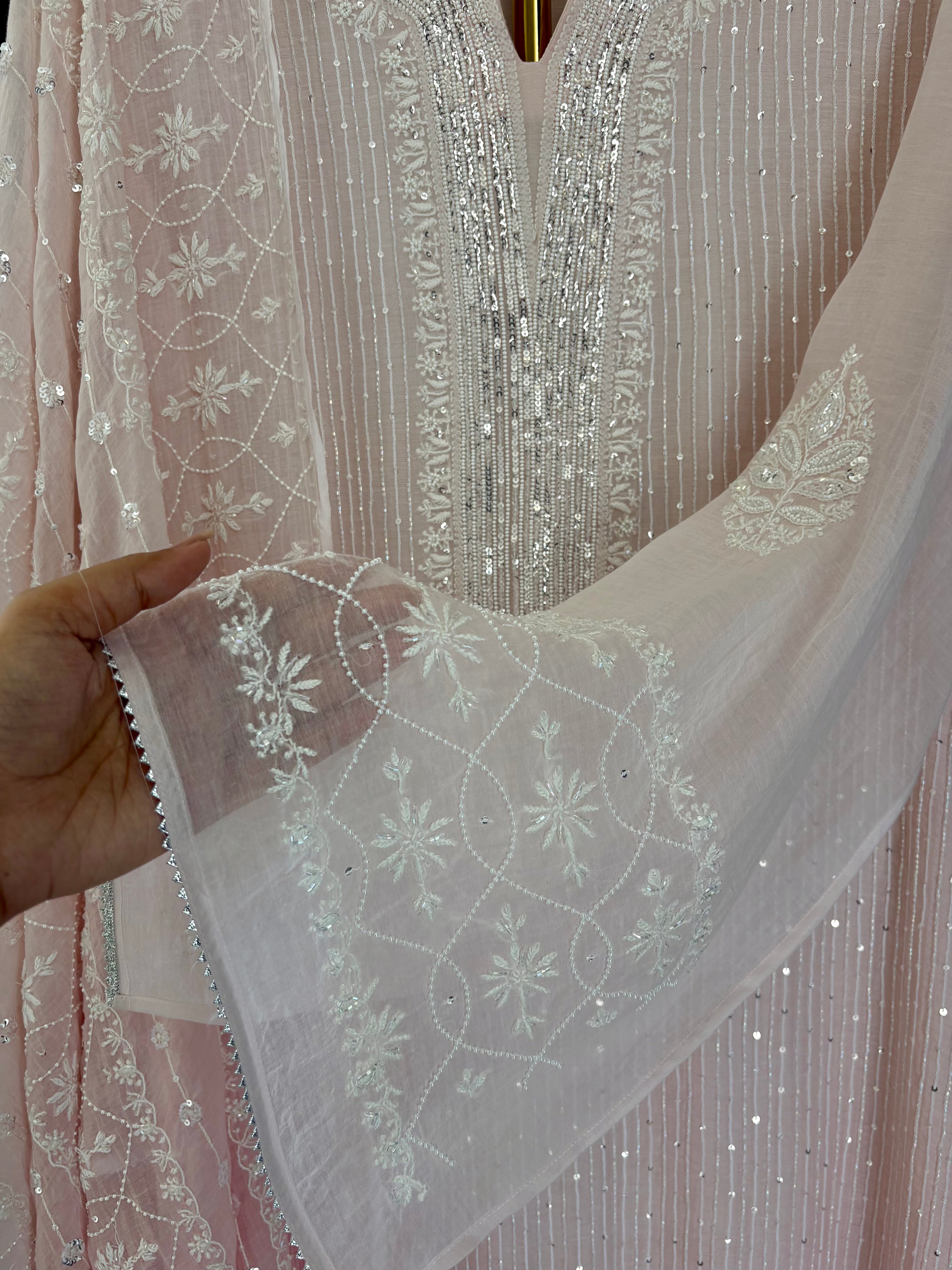 Pink Mul Chanderi Chikankari Kurta Set
