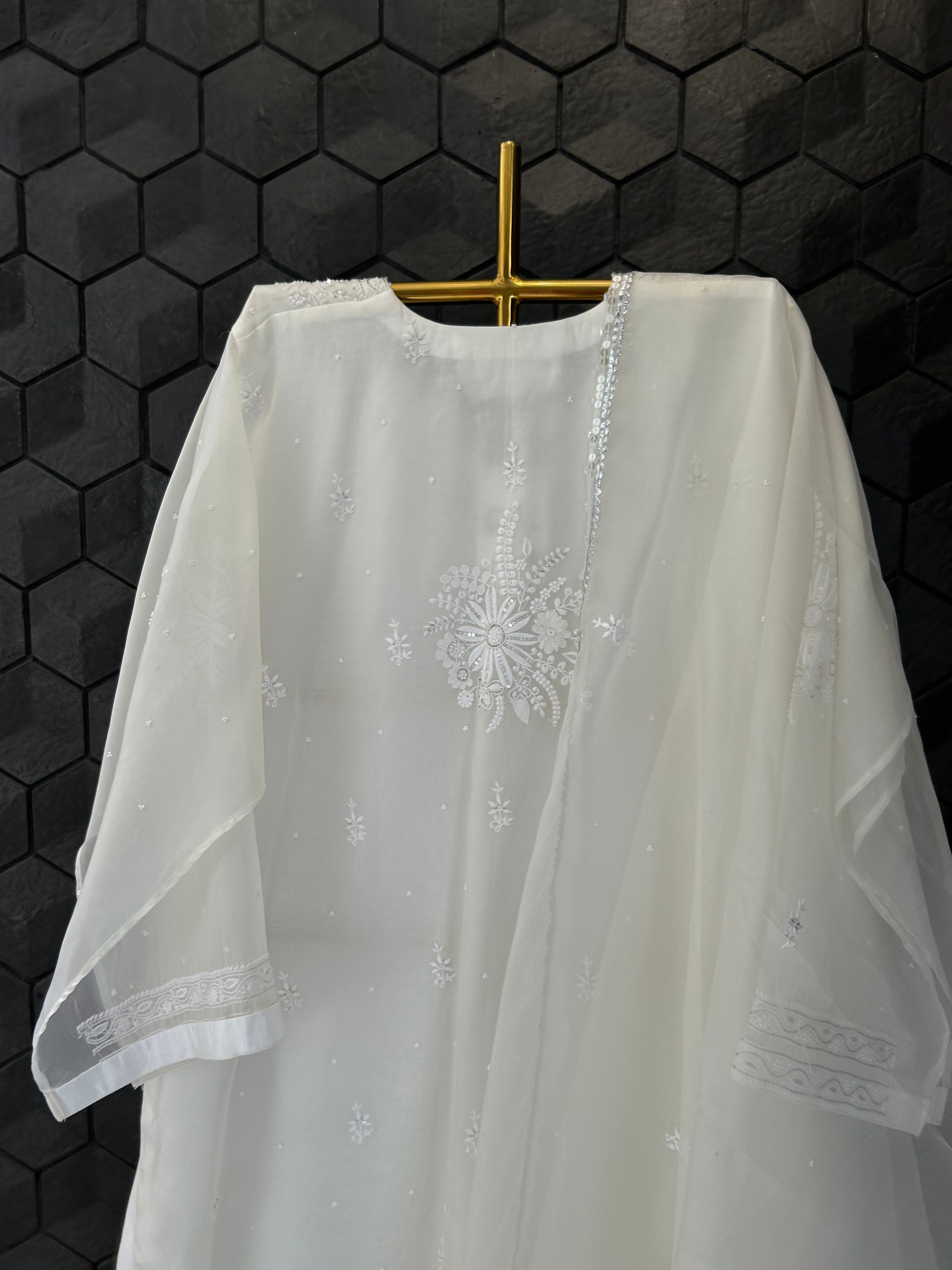 White Organza Chikankari Kurta Set