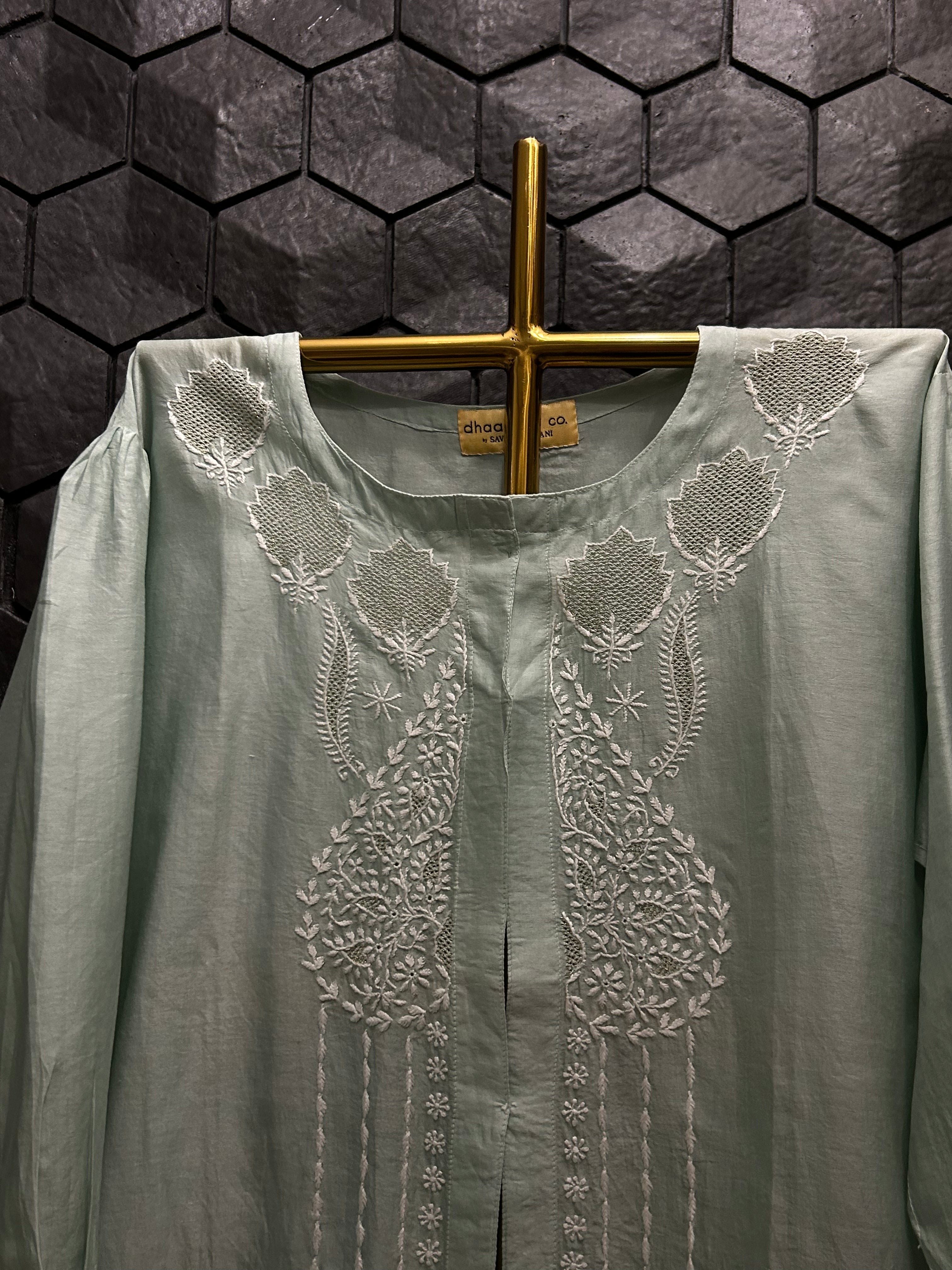 Sea Green Chanderi Chikankari Co-ord sets