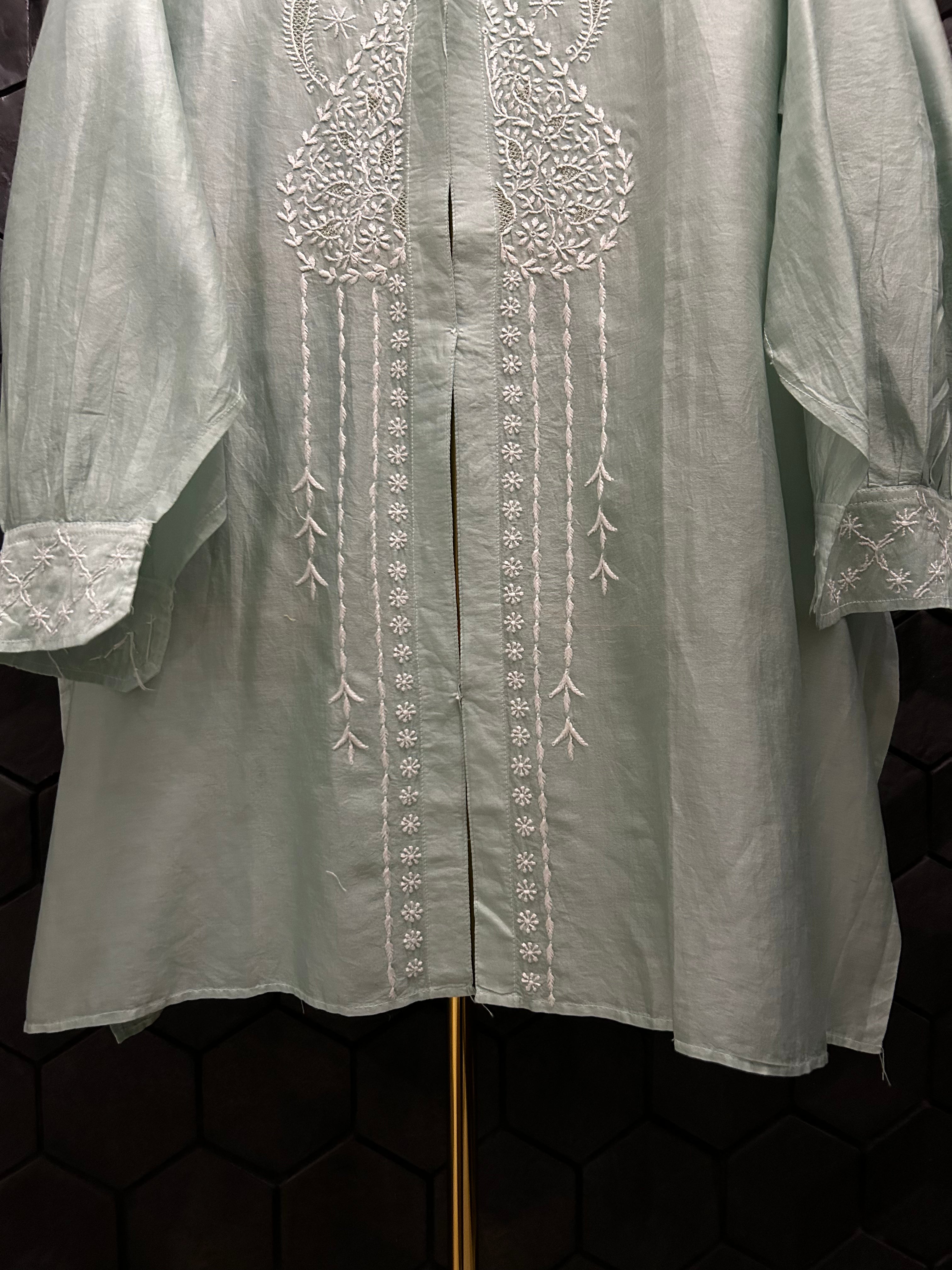 Sea Green Chanderi Chikankari Co-ord sets